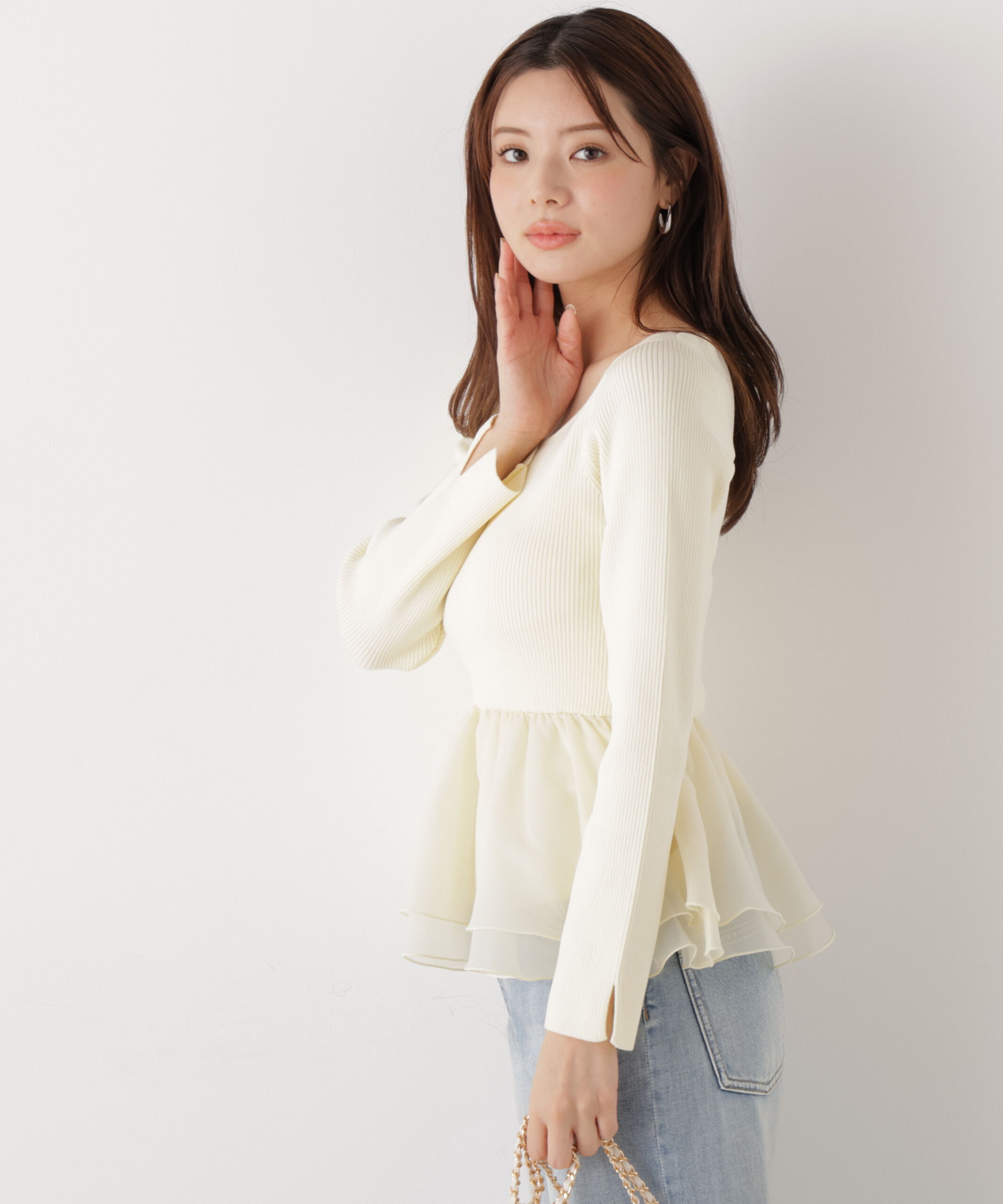 PROPORTION BODY DRESSING「〈a/mie〉シアーペプラムリブニット　26SS」|カーディガン|