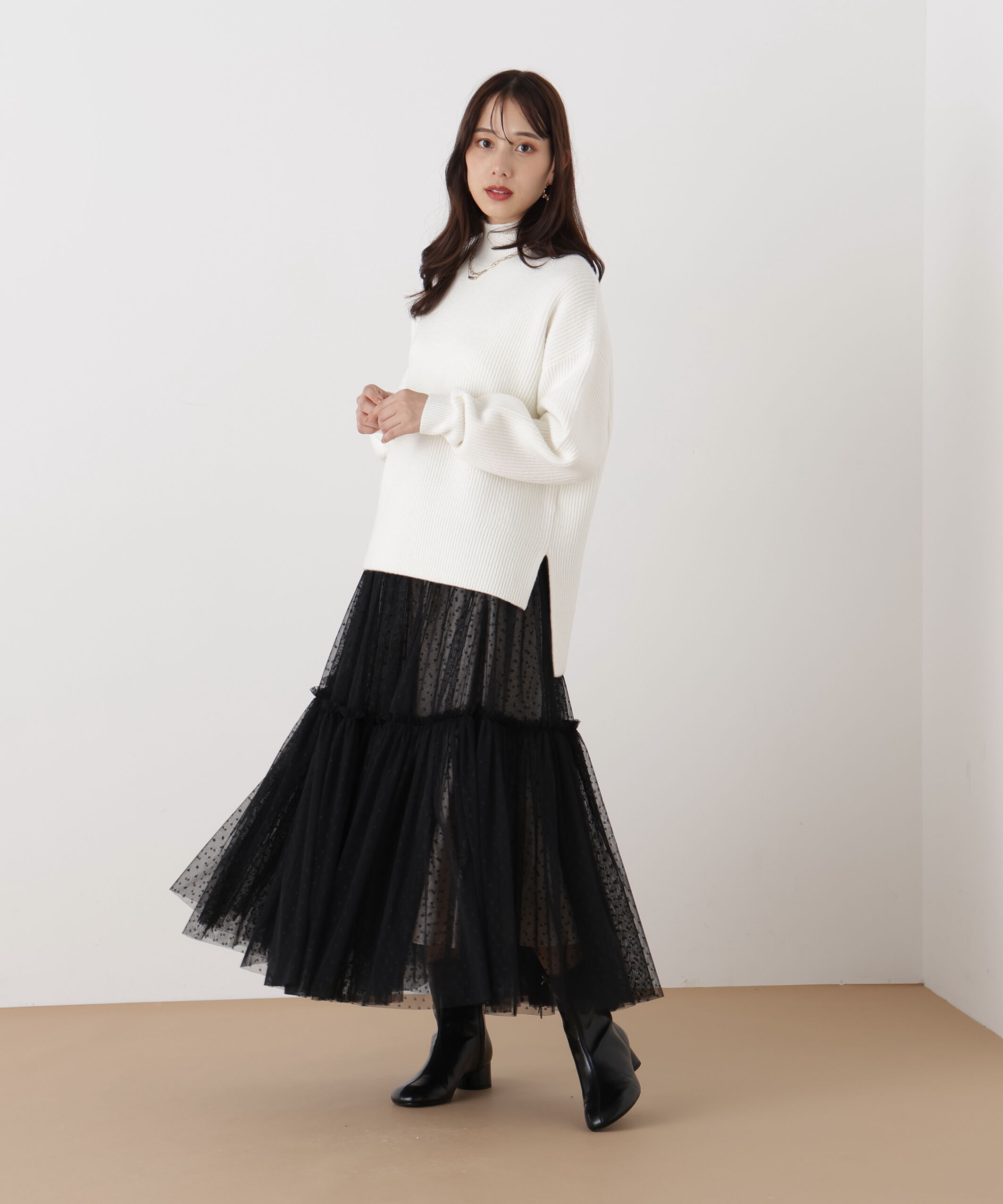  「◆ドットチュールギャザーティアードスカート」|スカート|