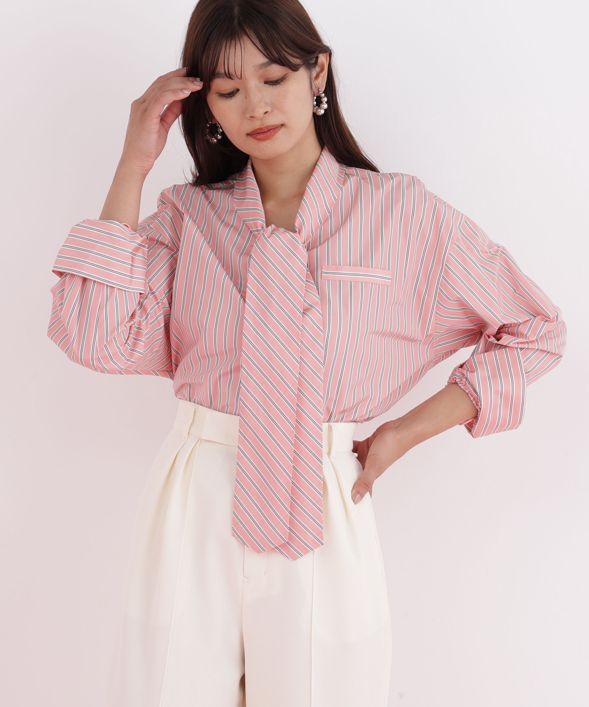  「ストライプタイネックシャツ」|シャツ・ブラウス|