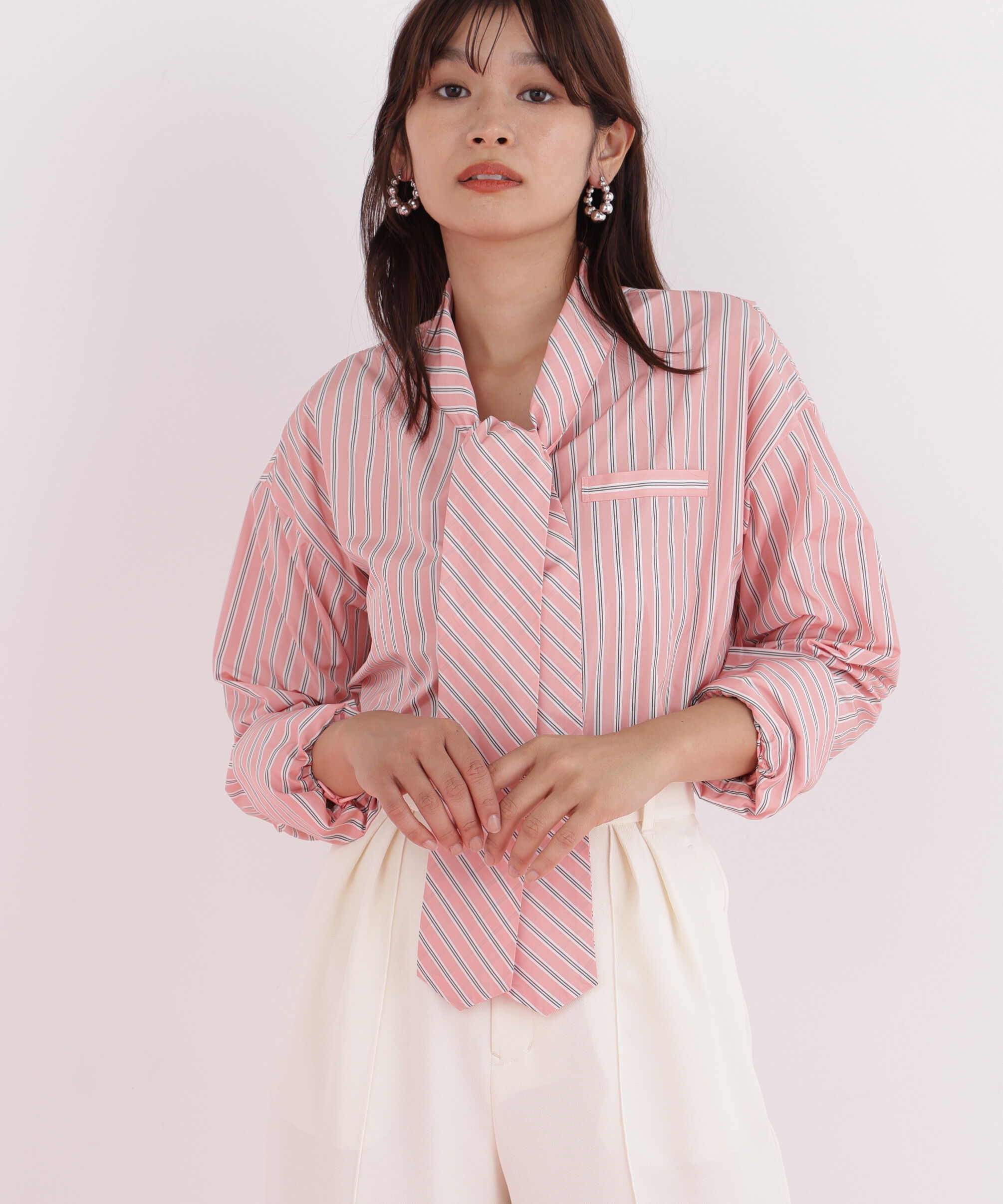  「ストライプタイネックシャツ」|シャツ・ブラウス|