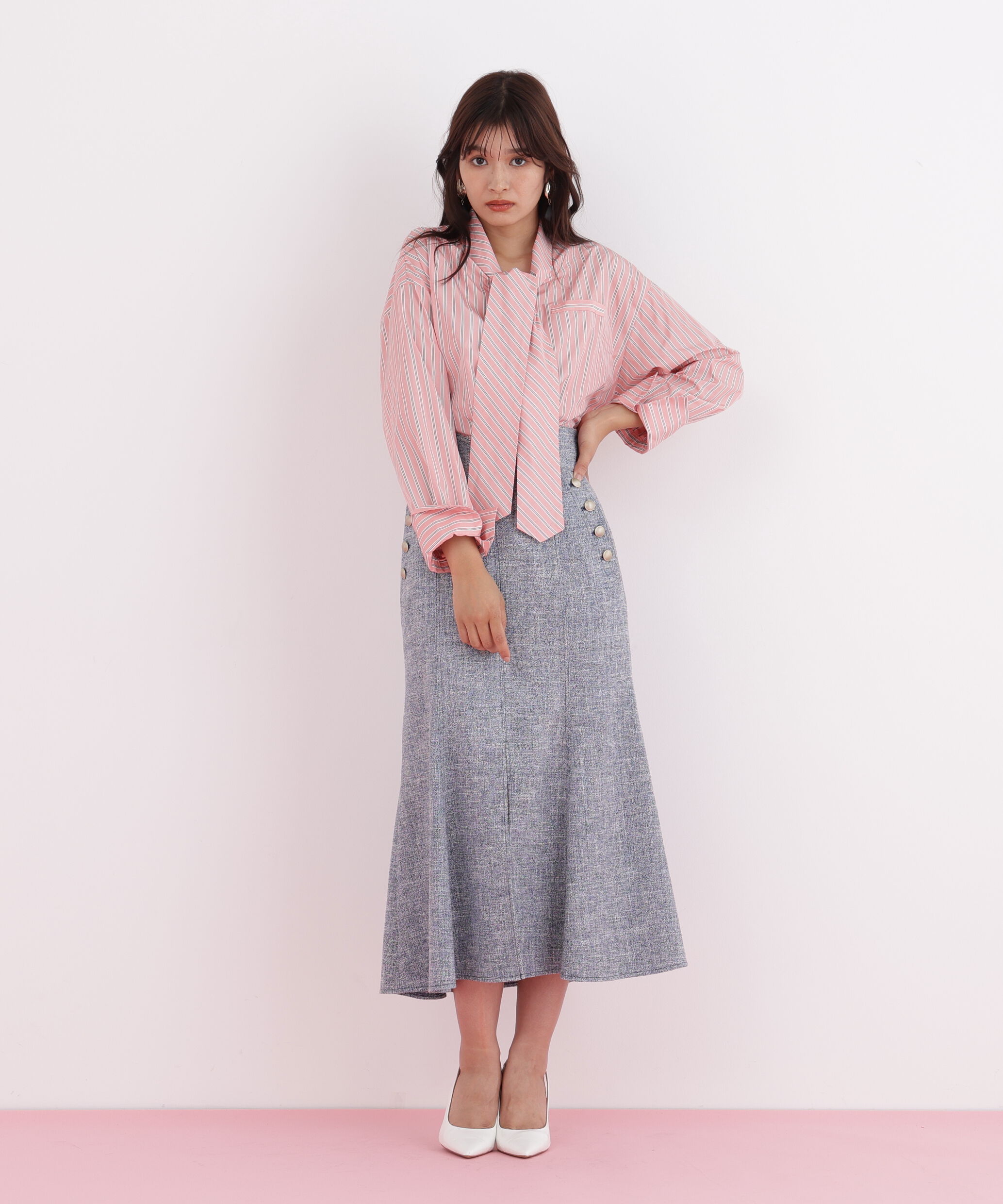  「ストライプタイネックシャツ」|シャツ・ブラウス|