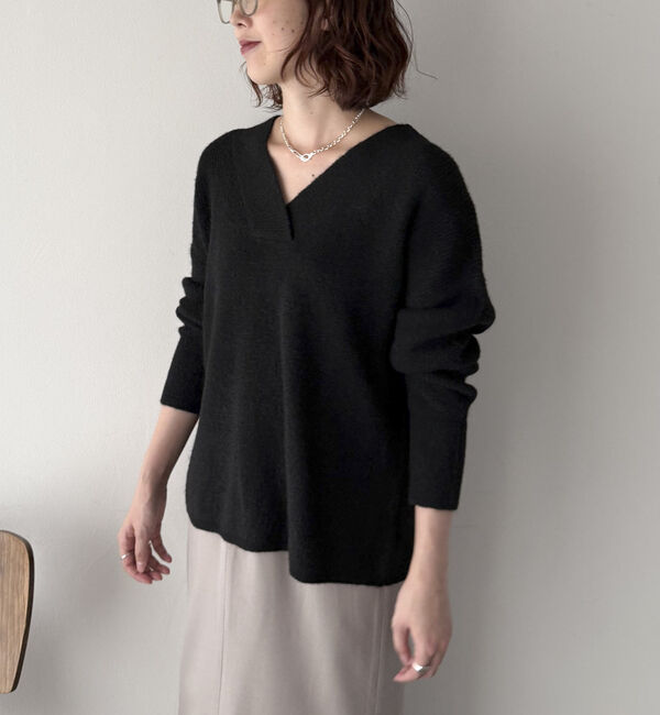 Doux archives「モヘアタッチカシュクールニット」|ニット・セーター|BLACK
