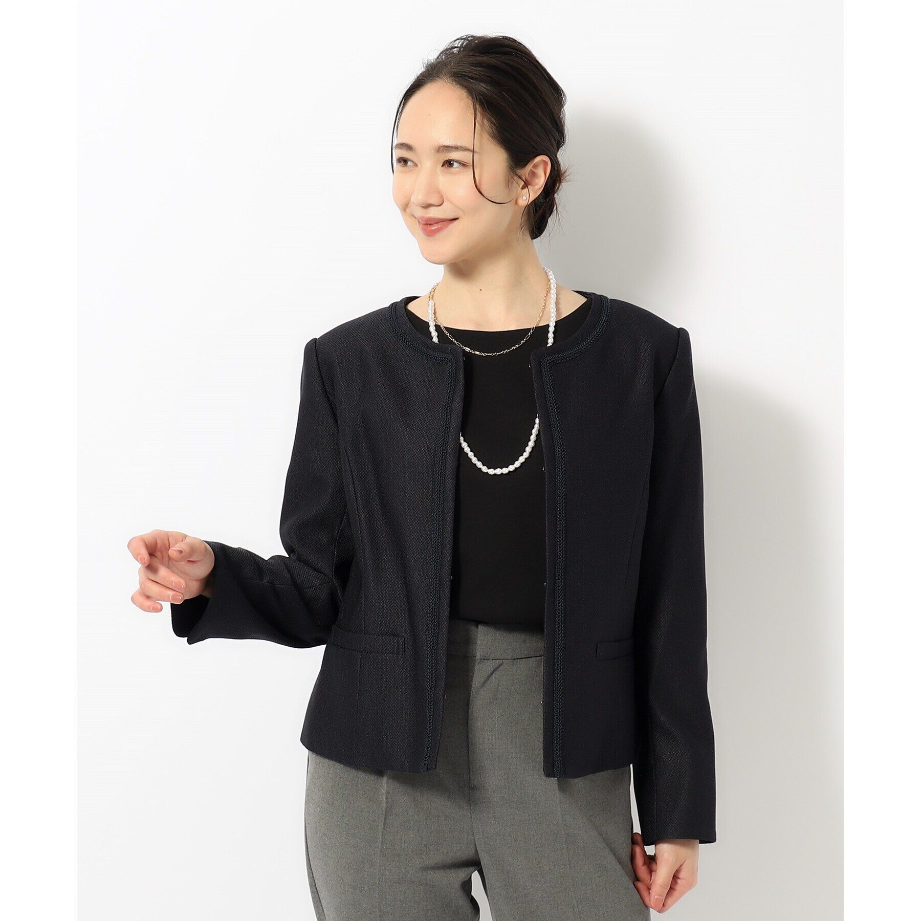 SHOO･LA･RUE「【S-5L/洗える】らくドビーノーカラージャケット」|ノーカラージャケット|