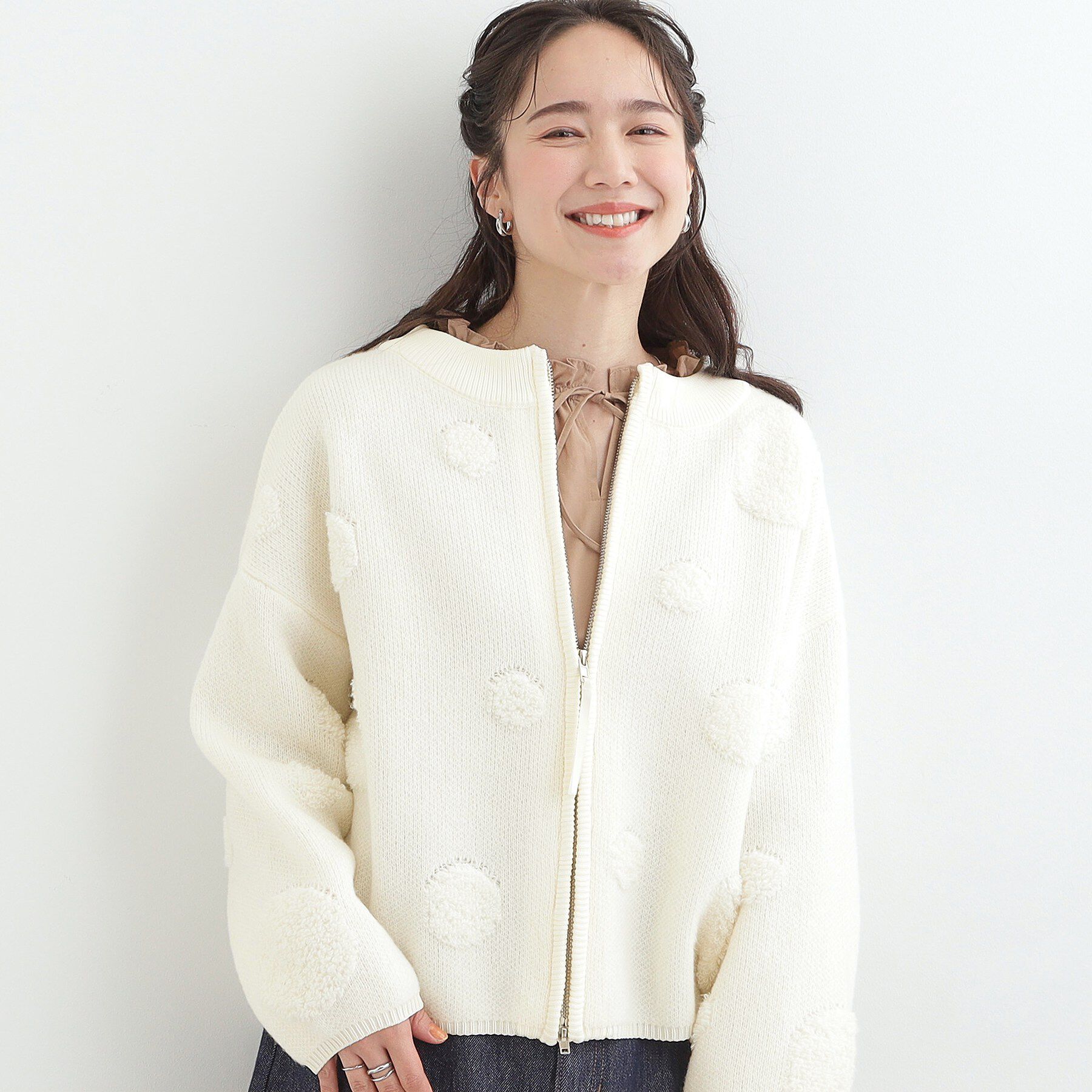 SHOO･LA･RUE「【選べる4柄】ダブルZIPで着こなし色々 柄カーディガン」|カーディガン|ホワイト(101)