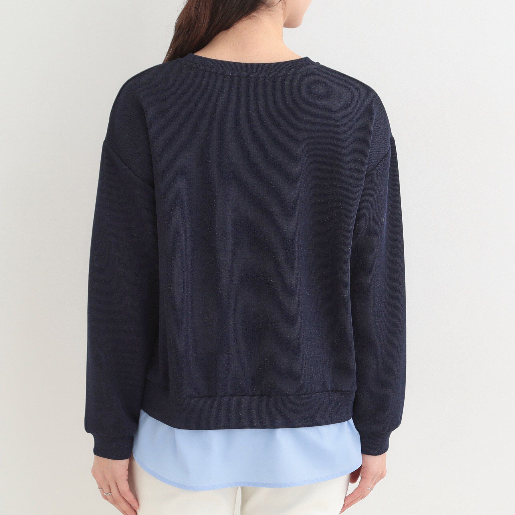 SHOO･LA･RUE「【洗濯機可/S-LL】1枚でサマ見え ラメニットソー レイヤード風トップス」|Tシャツ・カットソー|