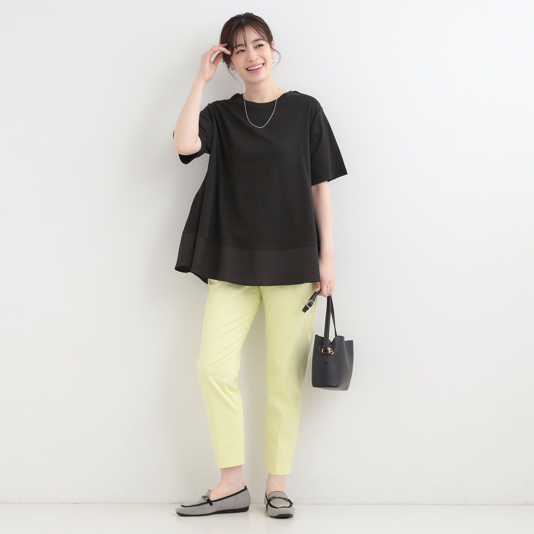 SHOO･LA･RUE「【接触冷感/UVカット/抗菌防臭】体型カバーも叶う　裾切り替えAライントップス」|Tシャツ・カットソー|