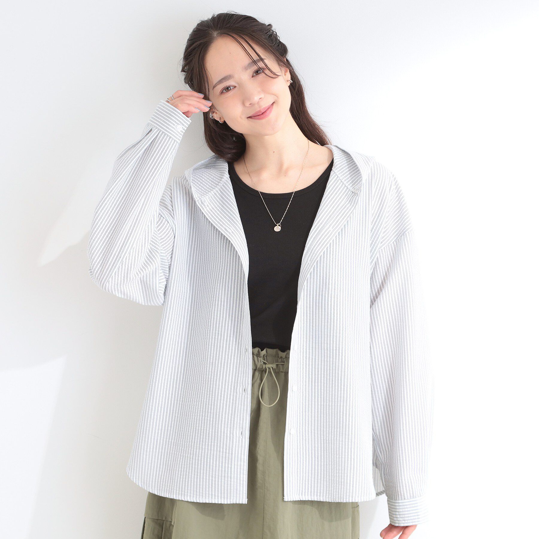 SHOO･LA･RUE「ストライプフードシャツ」|シャツ・ブラウス|