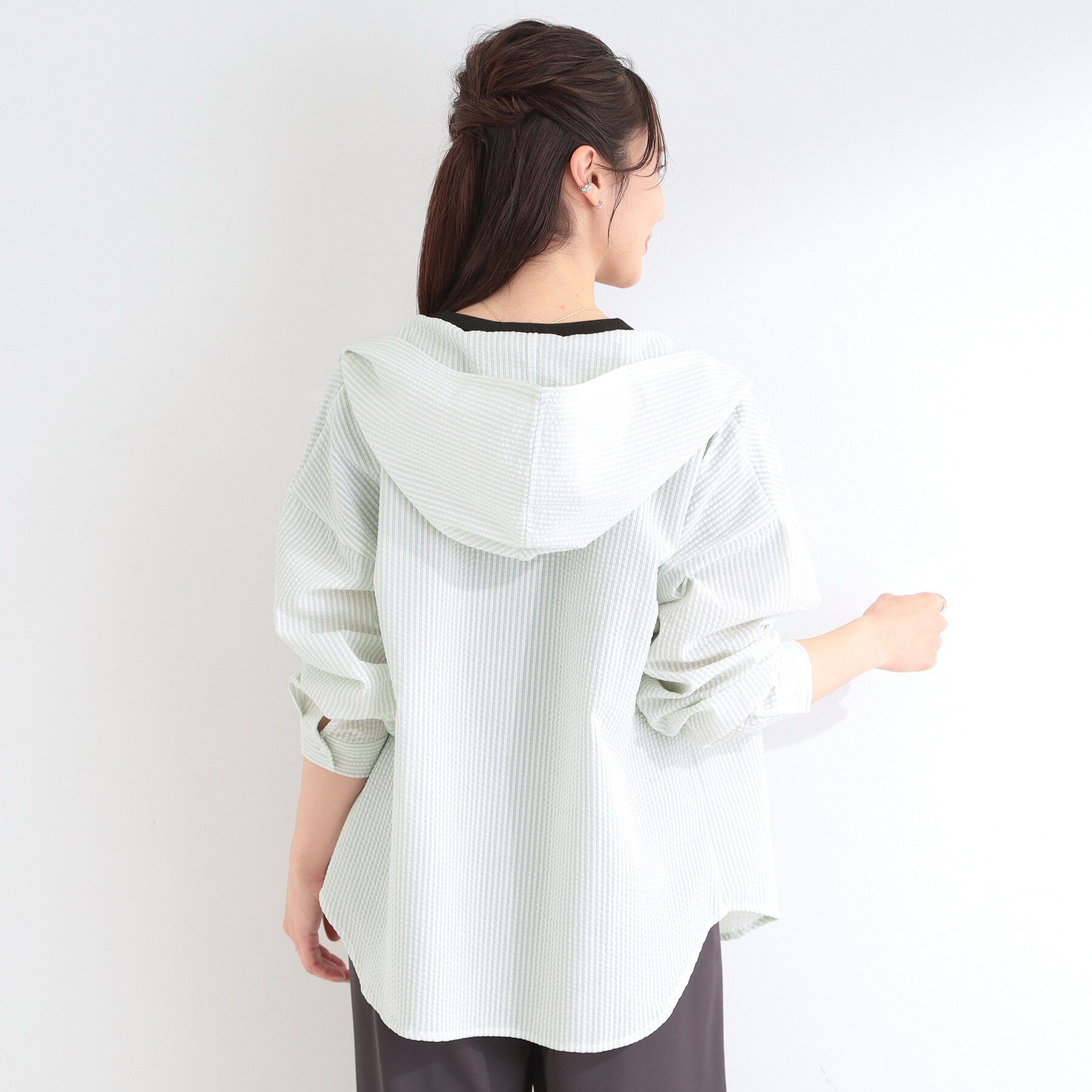 SHOO･LA･RUE「ストライプフードシャツ」|シャツ・ブラウス|