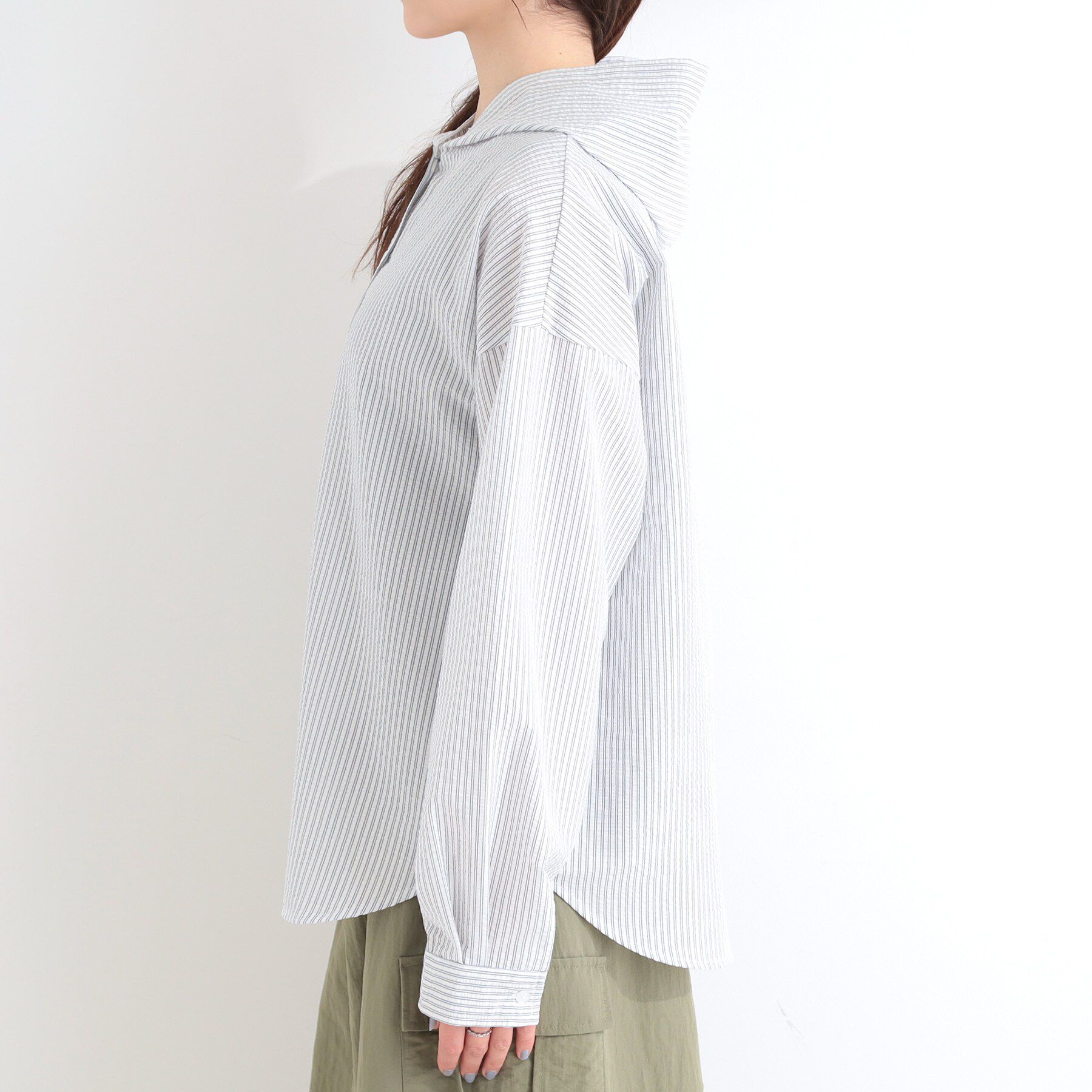 SHOO･LA･RUE「ストライプフードシャツ」|シャツ・ブラウス|