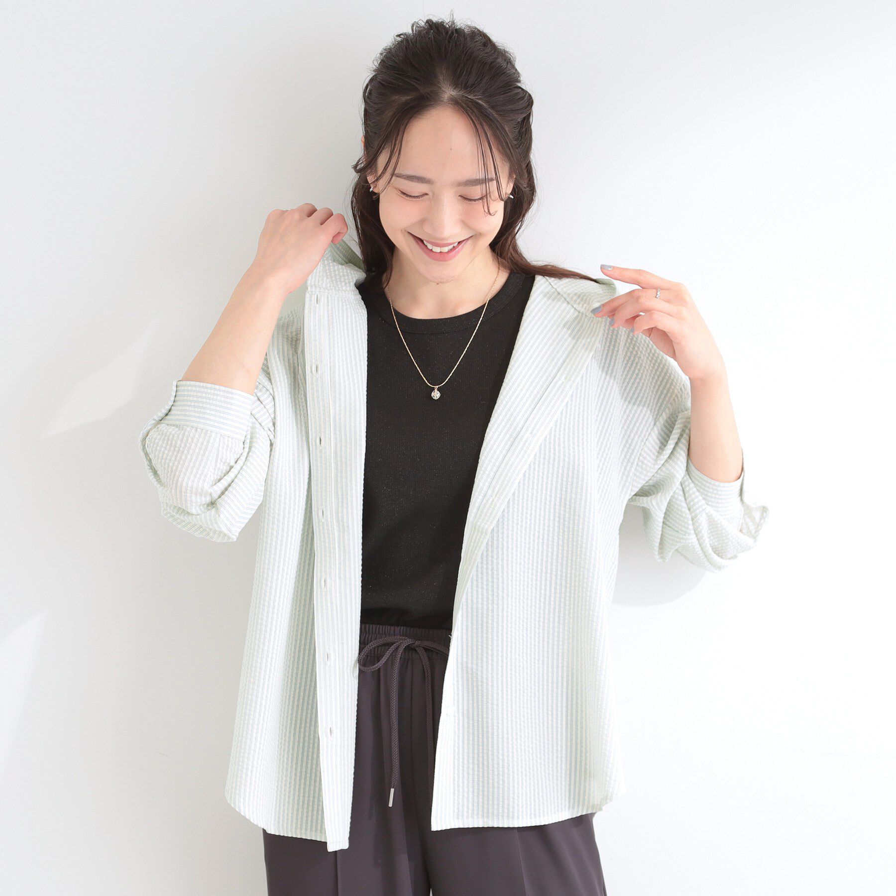 SHOO･LA･RUE「ストライプフードシャツ」|シャツ・ブラウス|