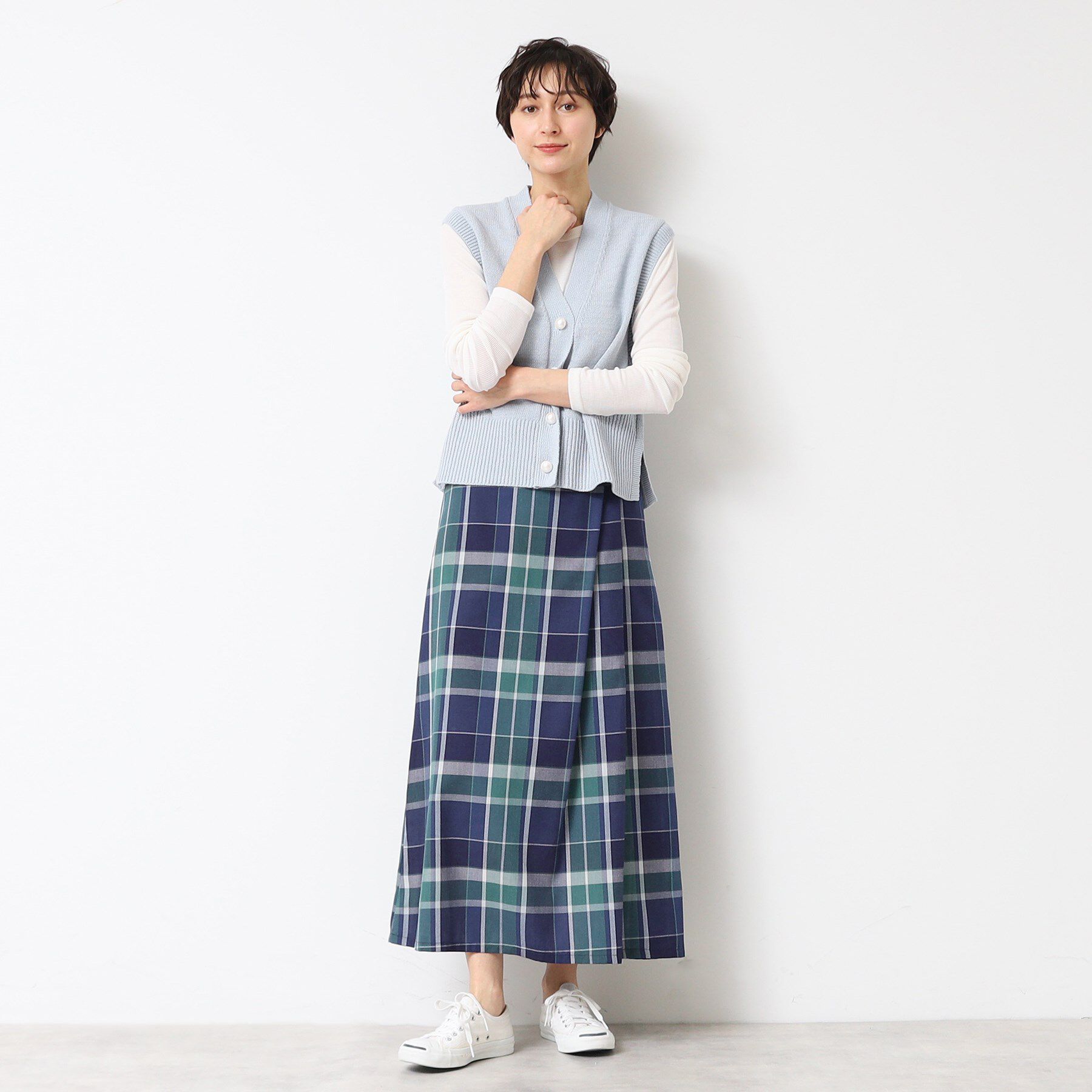 Dessin「【後ろゴム・洗える・4サイズ展開】映えチェック柄タック入りスカート（XS～L）」|スカート|