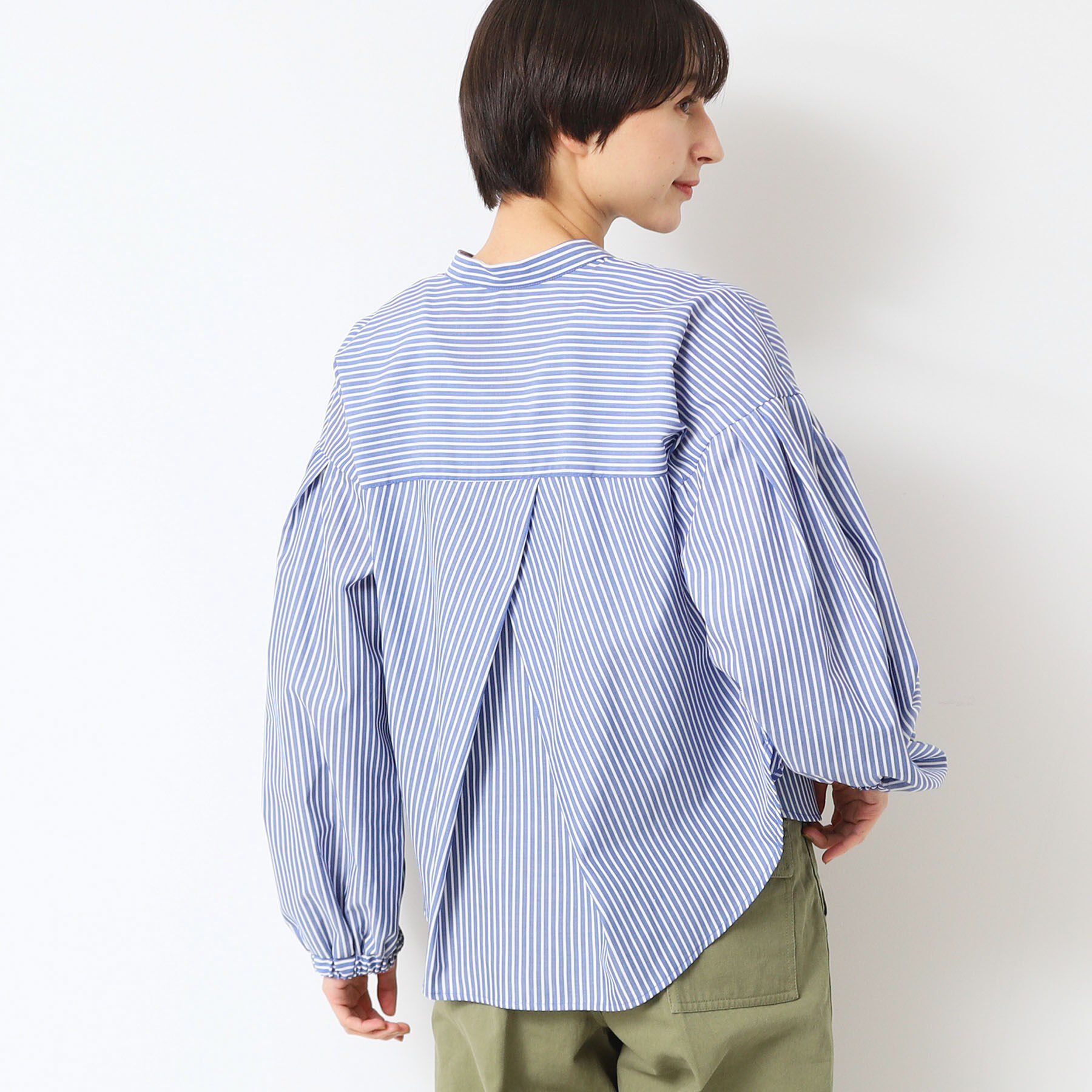 Dessin「【洗える】バンドカラーストライプシャツ（XS～L）」|シャツ・ブラウス|