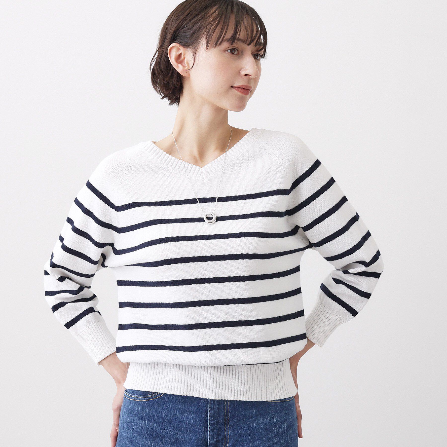 Dessin「【洗える】コットンVネックニット」|ニット・セーター|