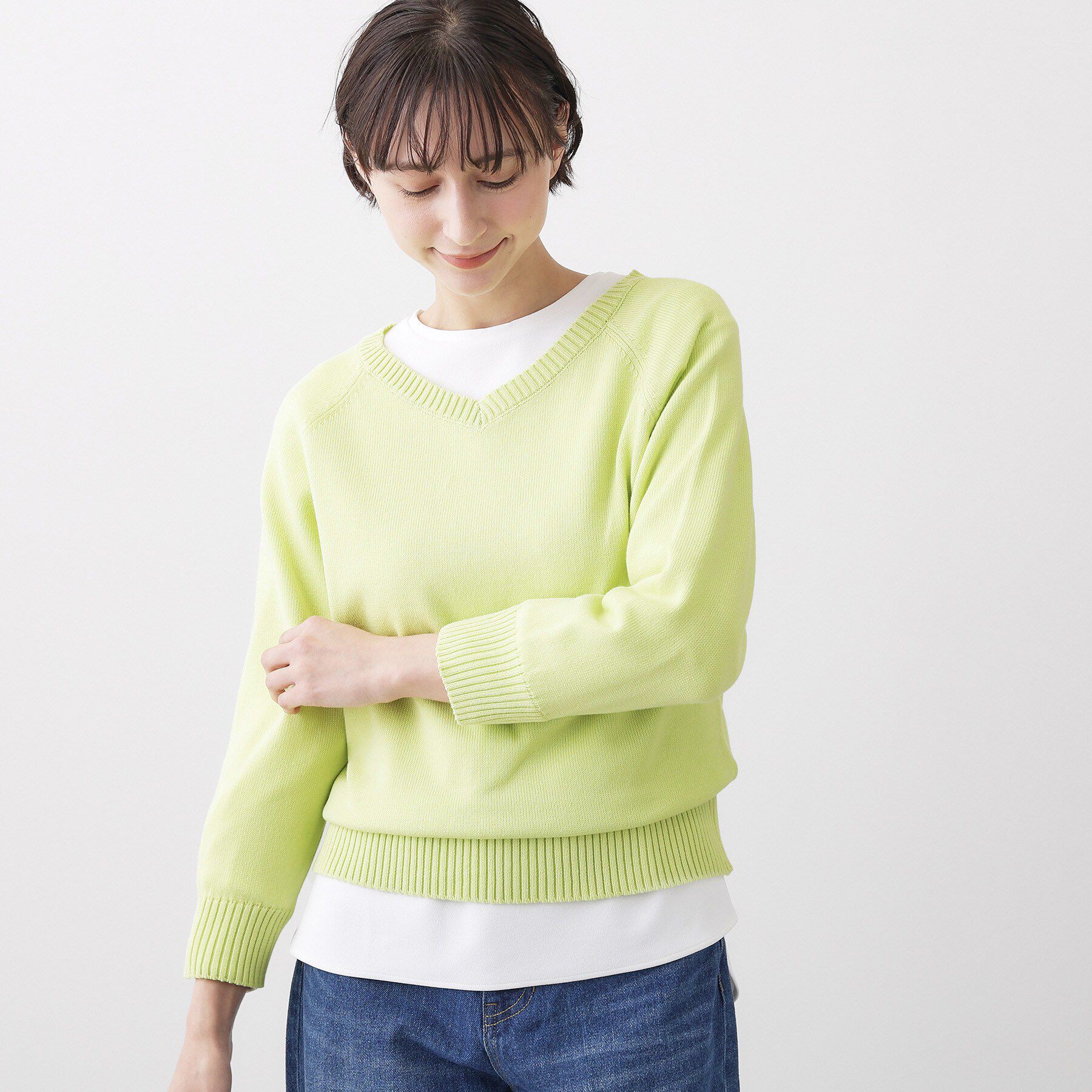 Dessin「【洗える】コットンVネックニット」|ニット・セーター|ミントグリーン(02