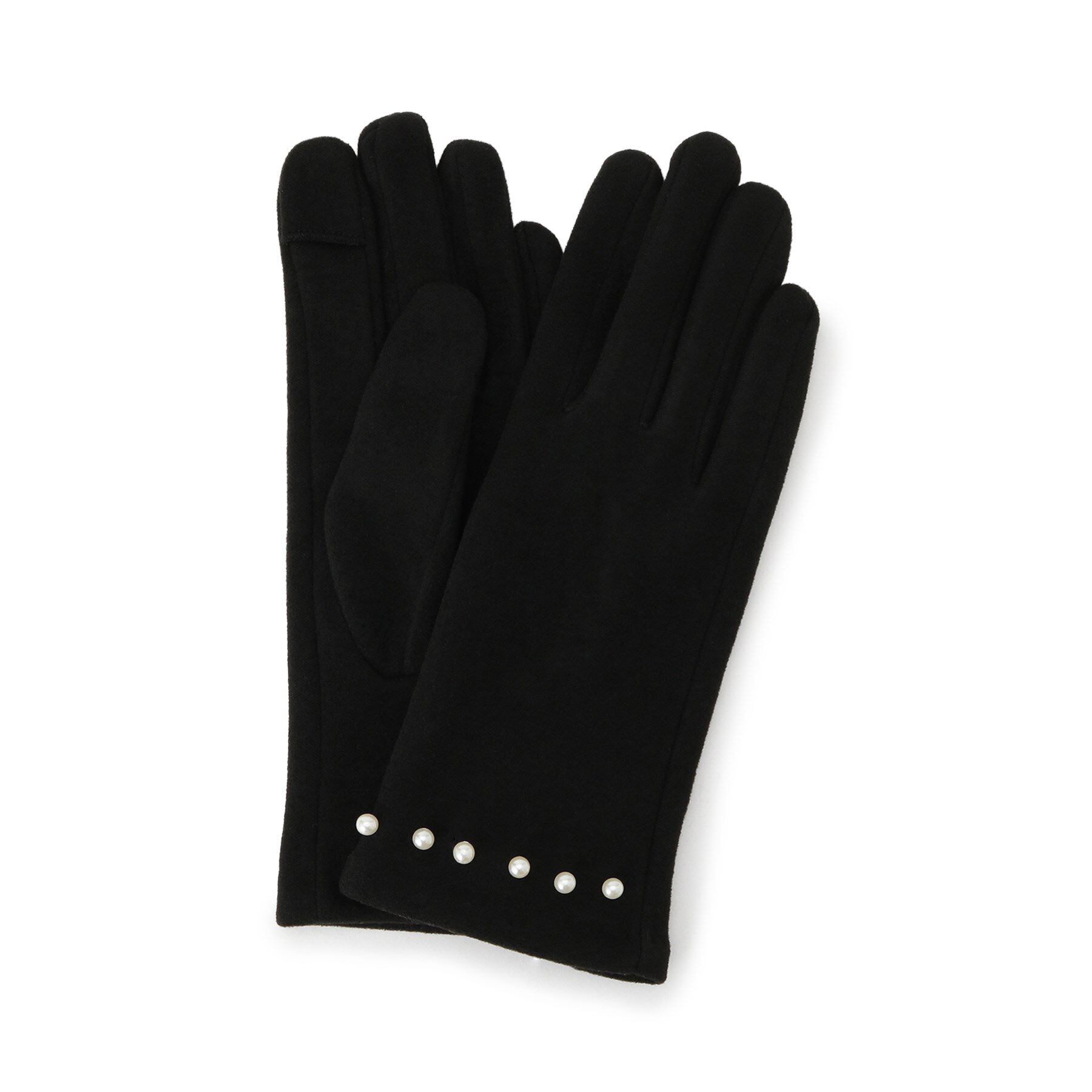 ITS&rsquo;DEMO「【手洗い可】フェイクパール付きジャージグローブ」|手袋|ブラック(019)