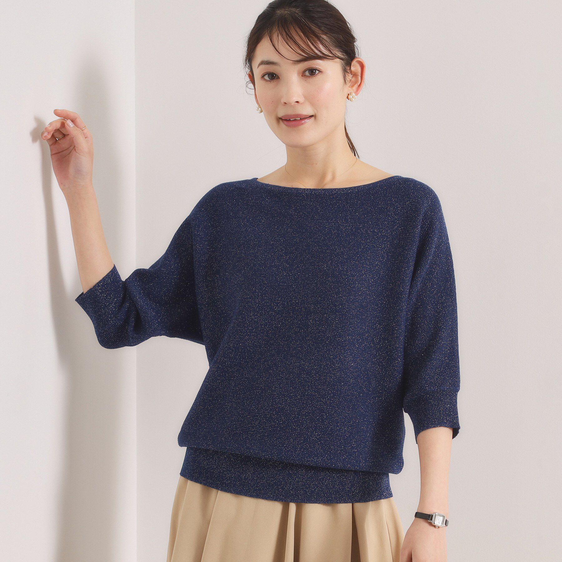 ITS&rsquo;DEMO「【手洗い可】ラメガーターニット」|ニット・セーター|ネイビー(094)