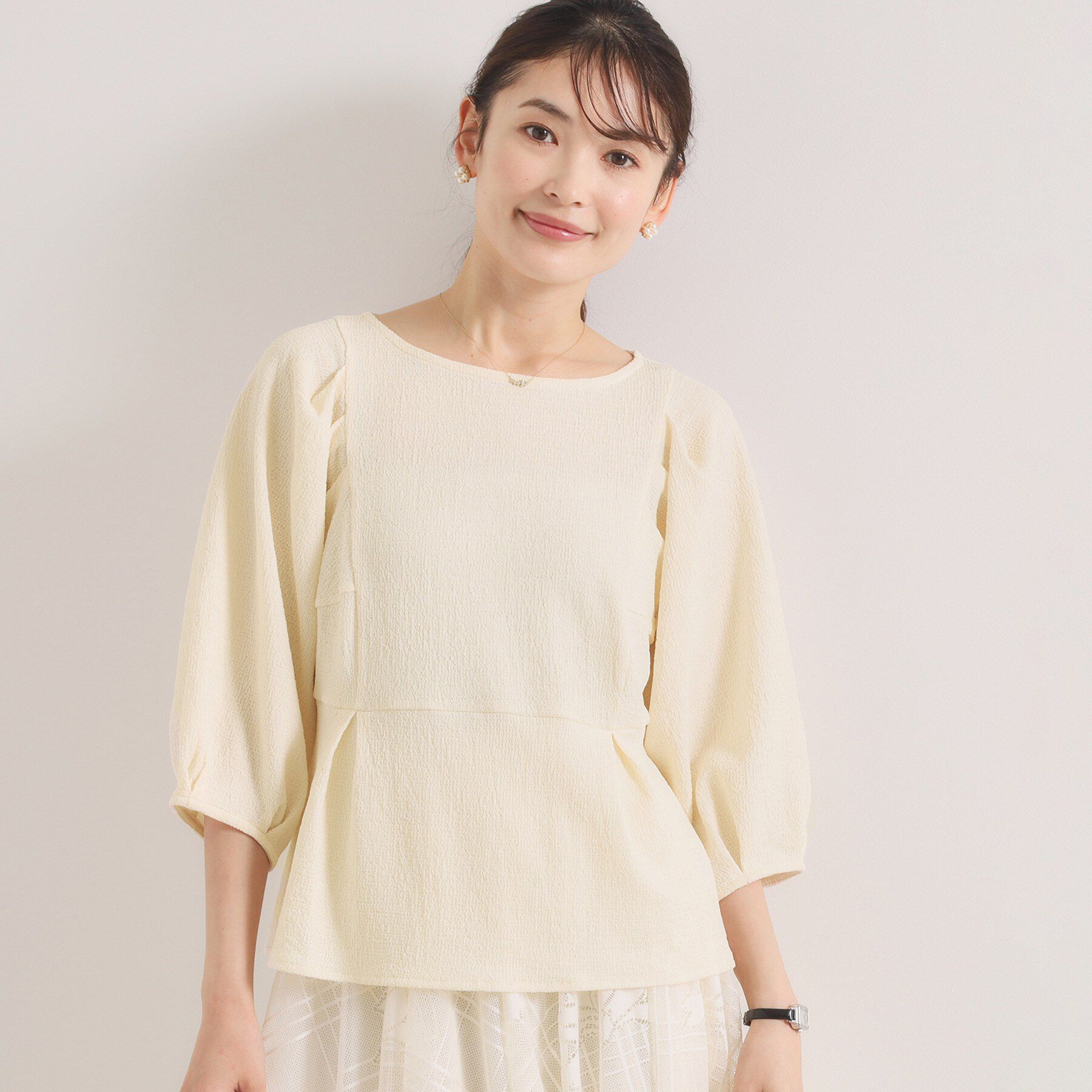 ITS&rsquo;DEMO「【洗濯機OK】シャーリングジャカードトップス」|Tシャツ・カットソー|アイボリー(004)