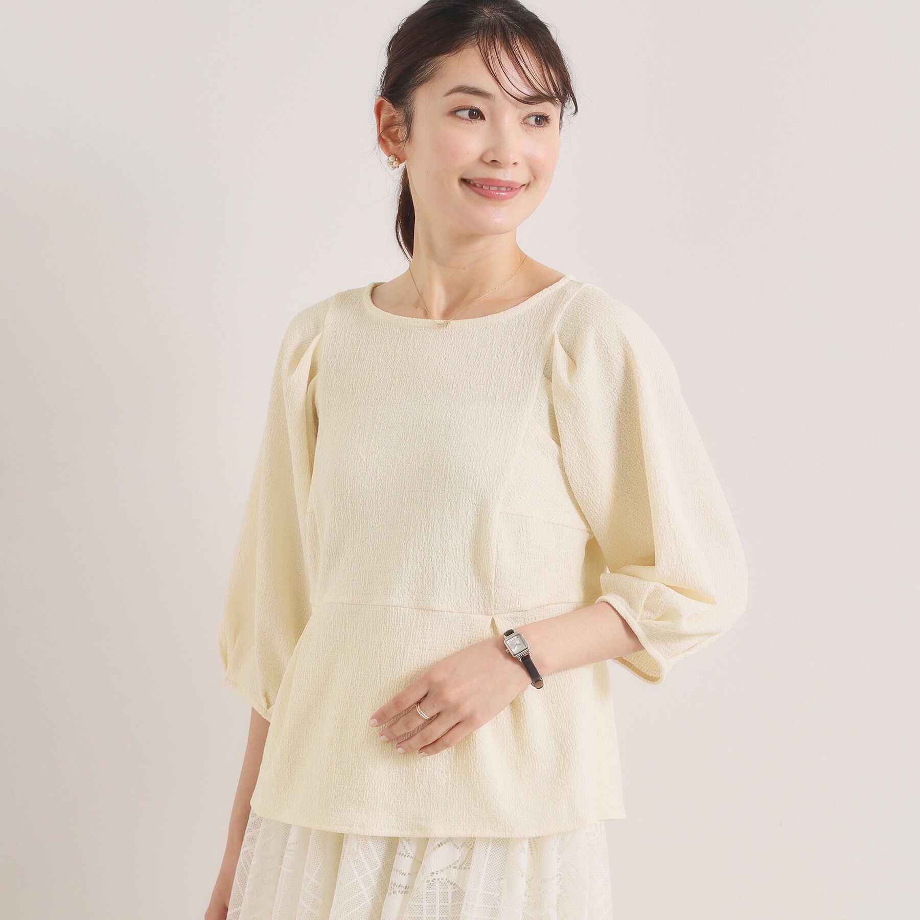 ITS&rsquo;DEMO「【洗濯機OK】シャーリングジャカードトップス」|Tシャツ・カットソー|