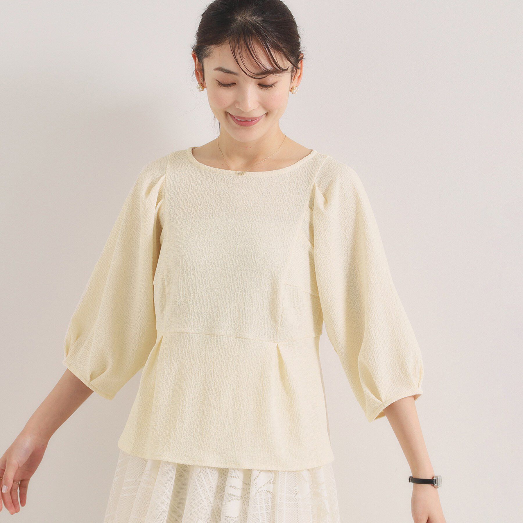 ITS&rsquo;DEMO「【洗濯機OK】シャーリングジャカードトップス」|Tシャツ・カットソー|