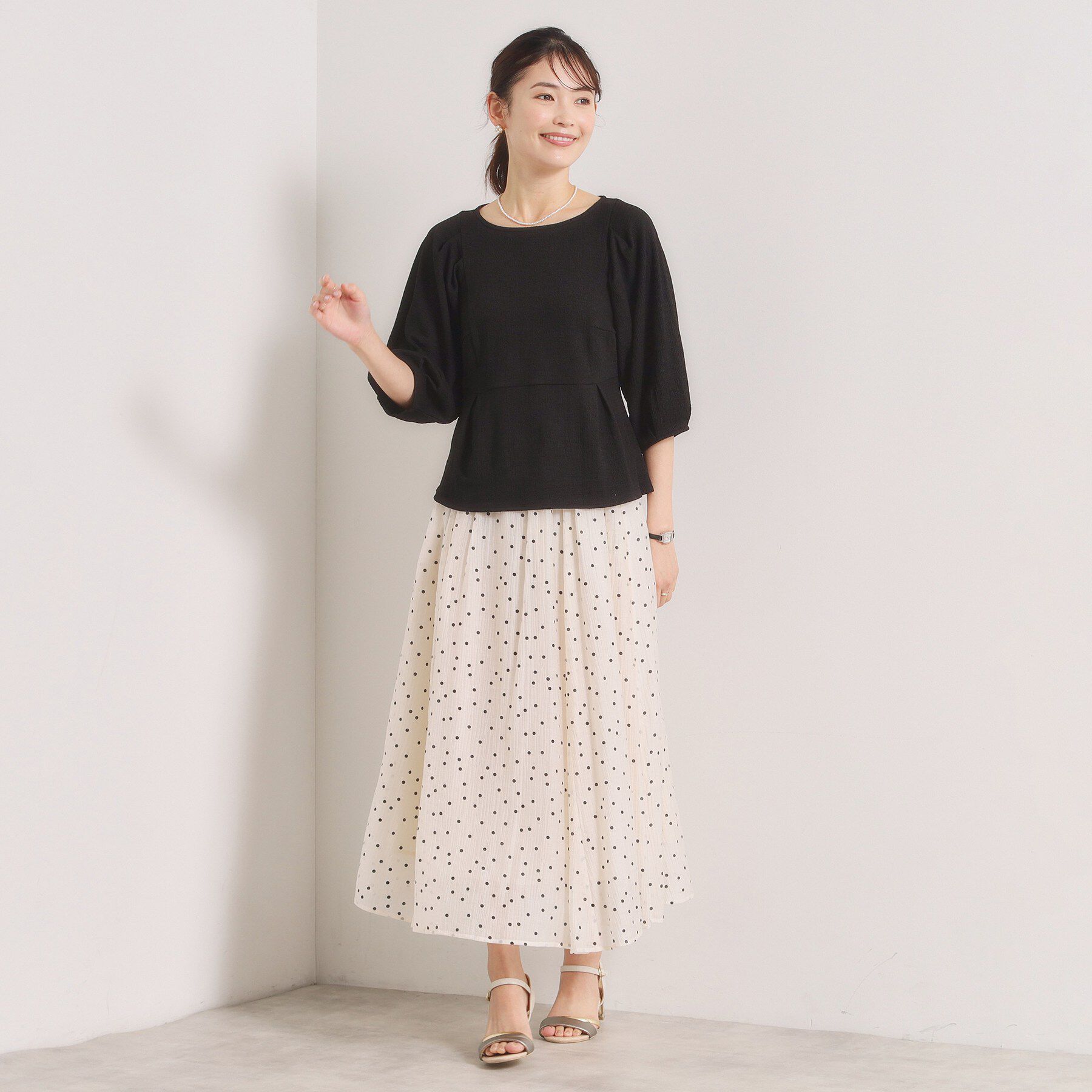 ITS&rsquo;DEMO「【洗濯機OK】シャーリングジャカードトップス」|Tシャツ・カットソー|