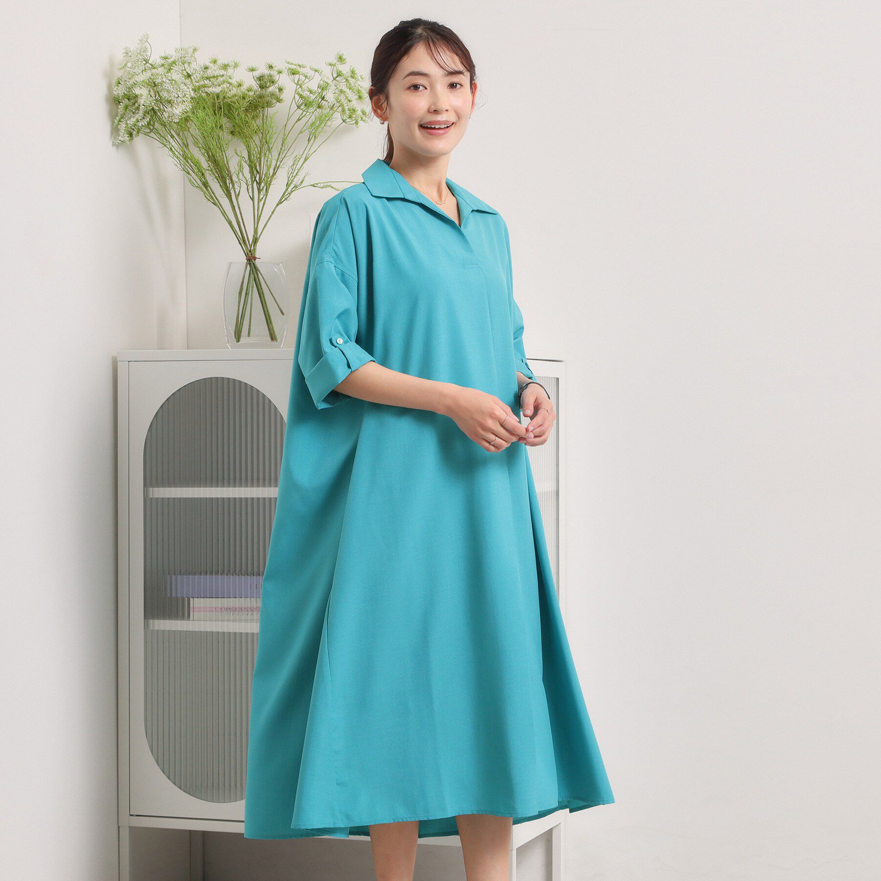 ITS&rsquo;DEMO「麻調合繊スキッパーワンピース」|ワンピース|