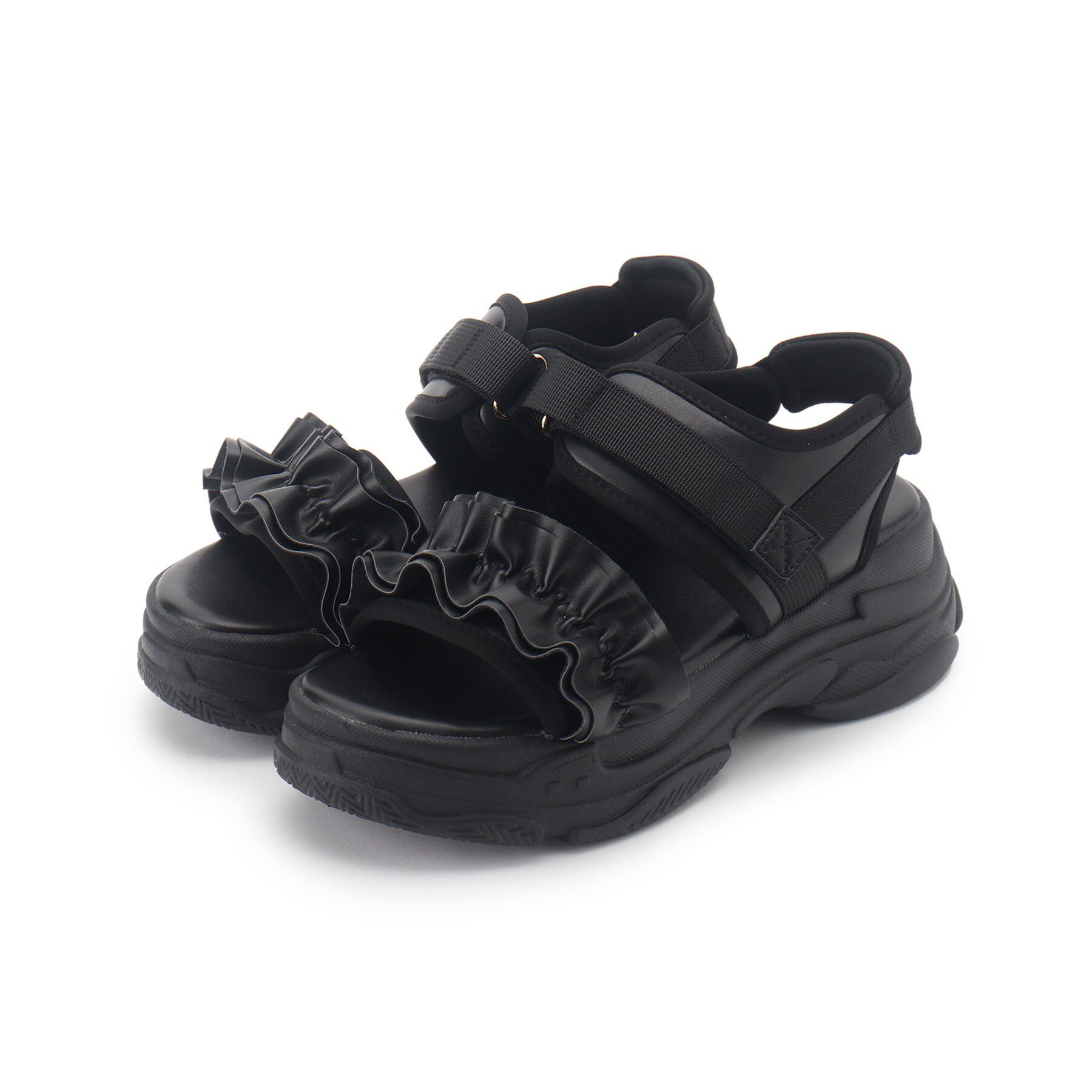 csT&P「厚底フリルスポサン」|サンダル|ﾌﾞﾗｯｸ(019)