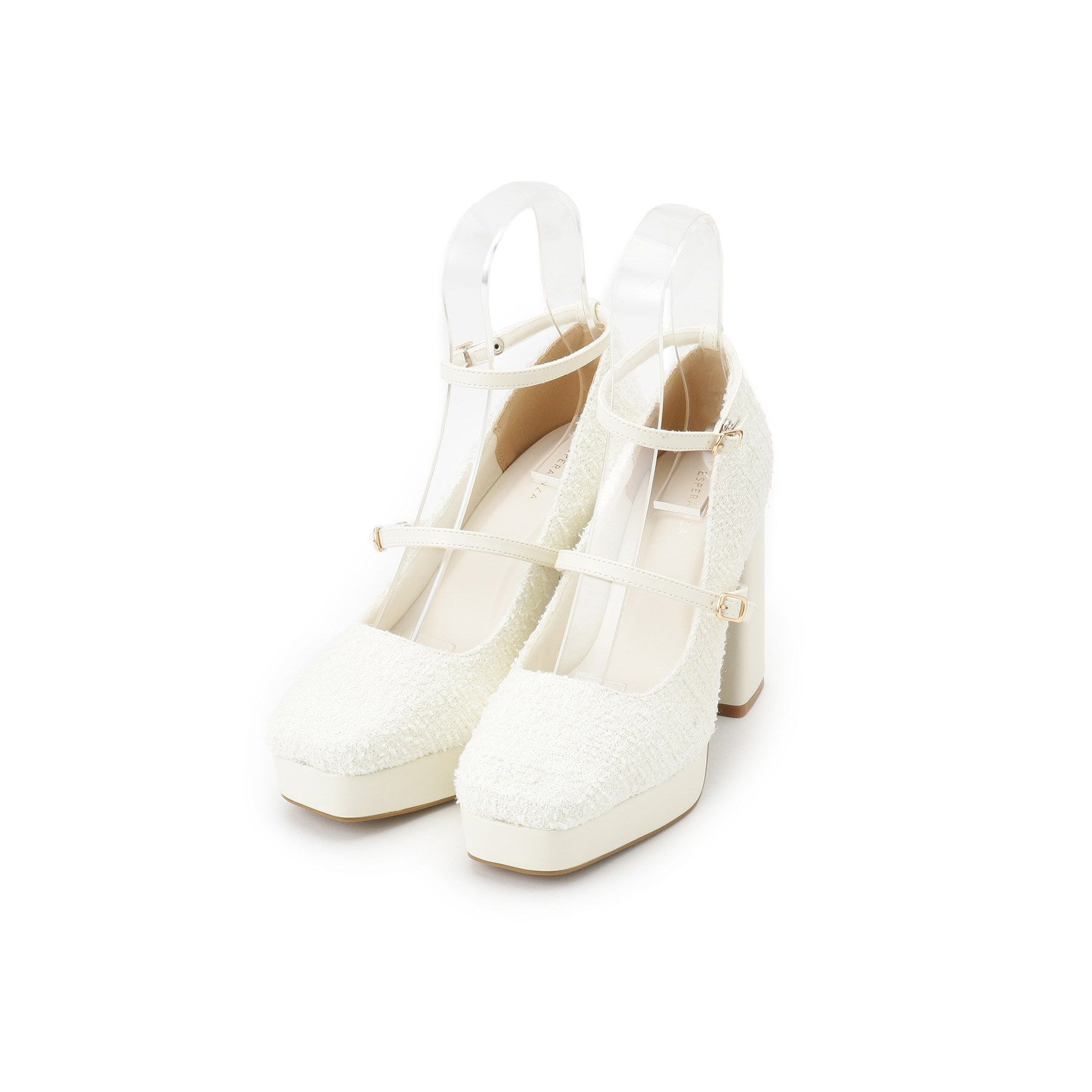 ESPERANZA「スクエアトゥダブルストラップ厚底パンプス 結婚式二次会 パーティー 25SS」|パンプス|ホワイト(301)