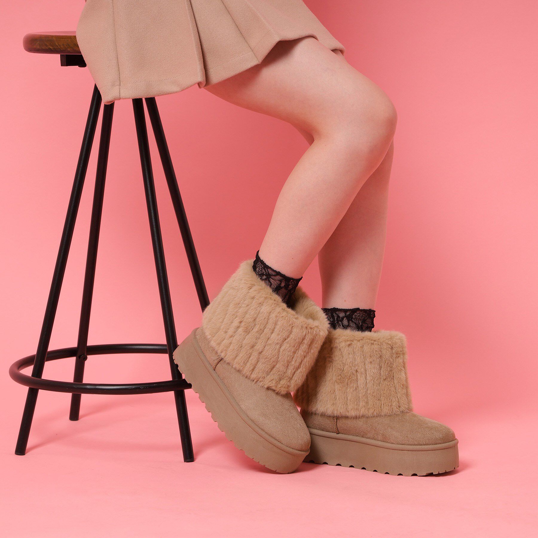 csT&P「厚底フェイクファームートン」|ショートブーツ|