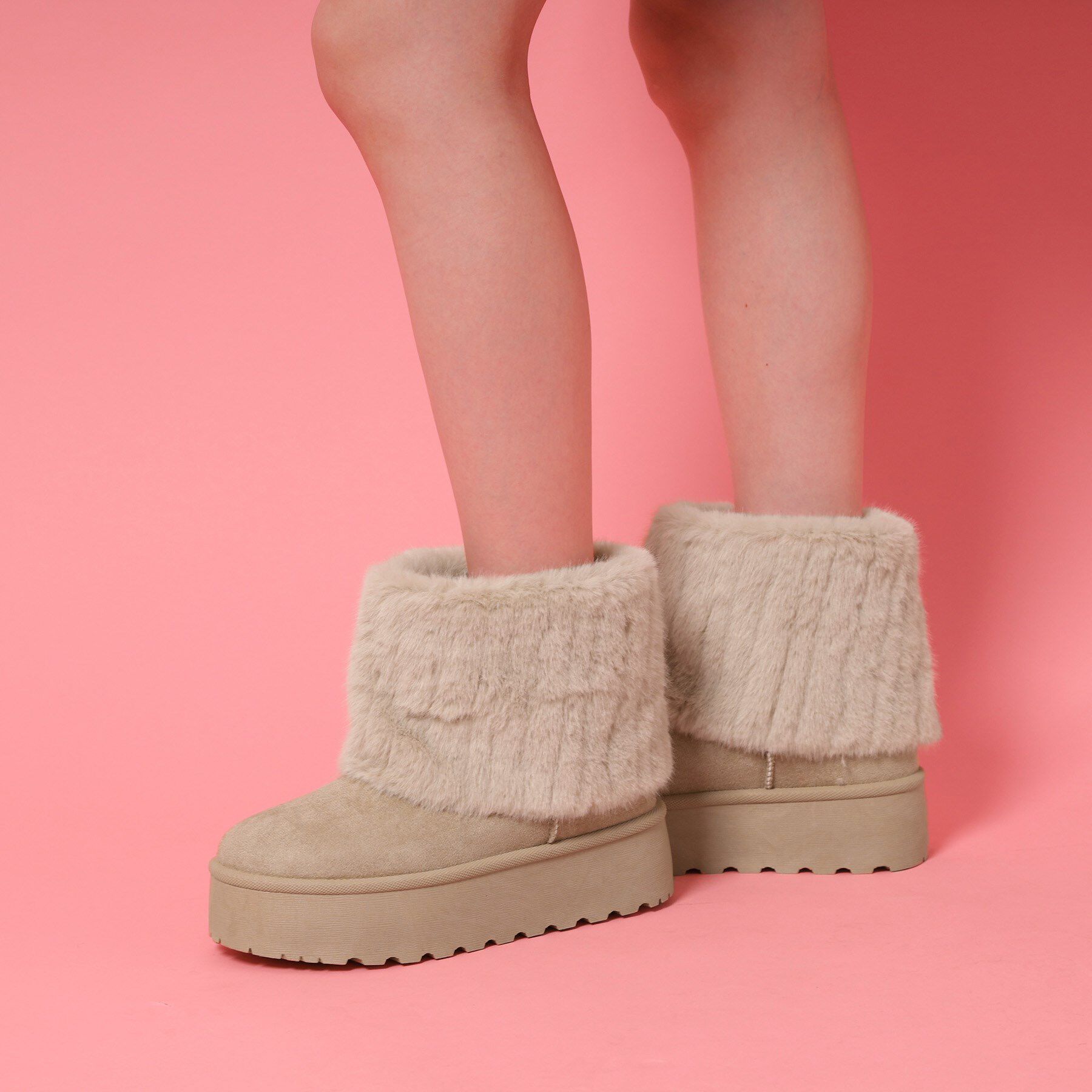 csT&P「厚底フェイクファームートン」|ショートブーツ|