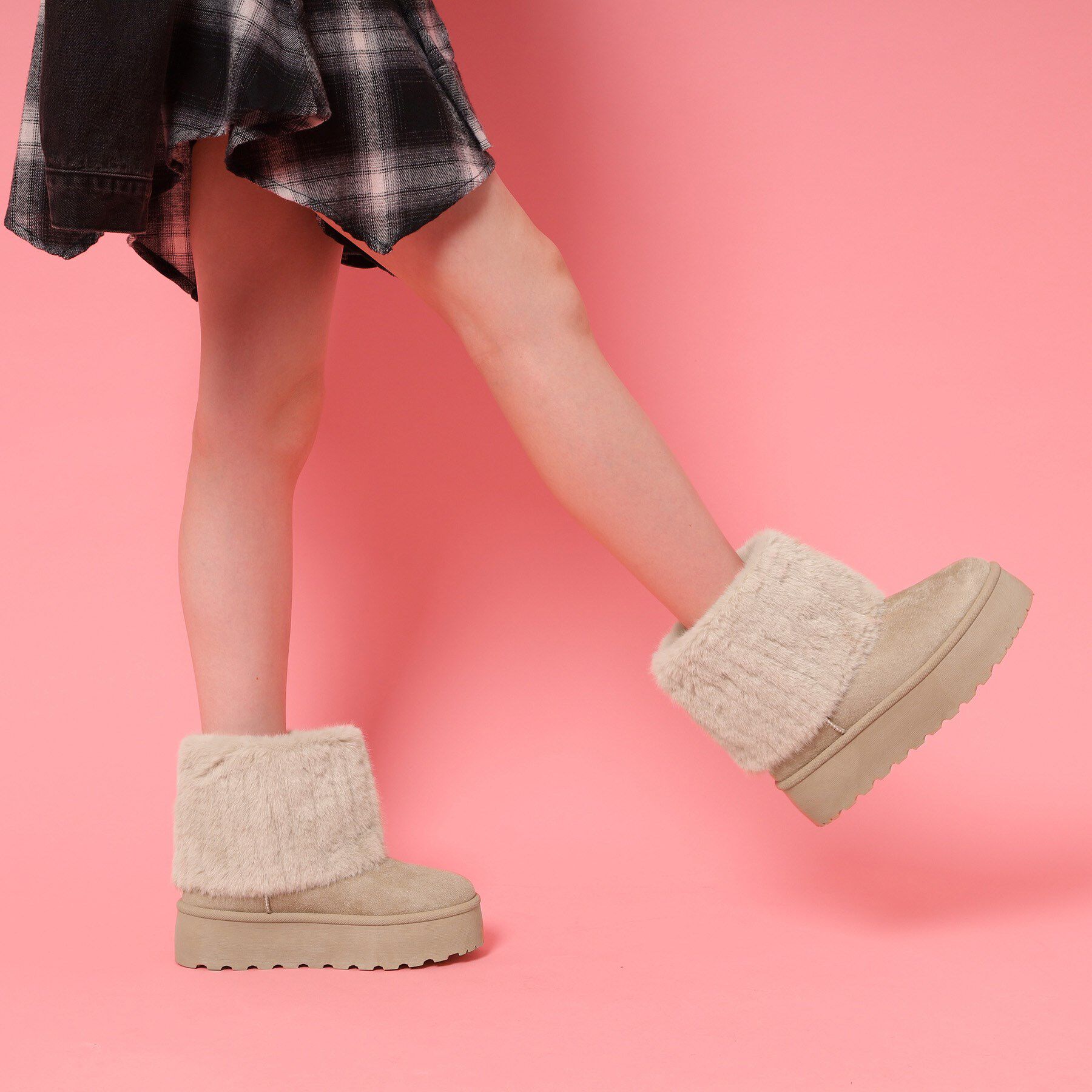 csT&P「厚底フェイクファームートン」|ショートブーツ|