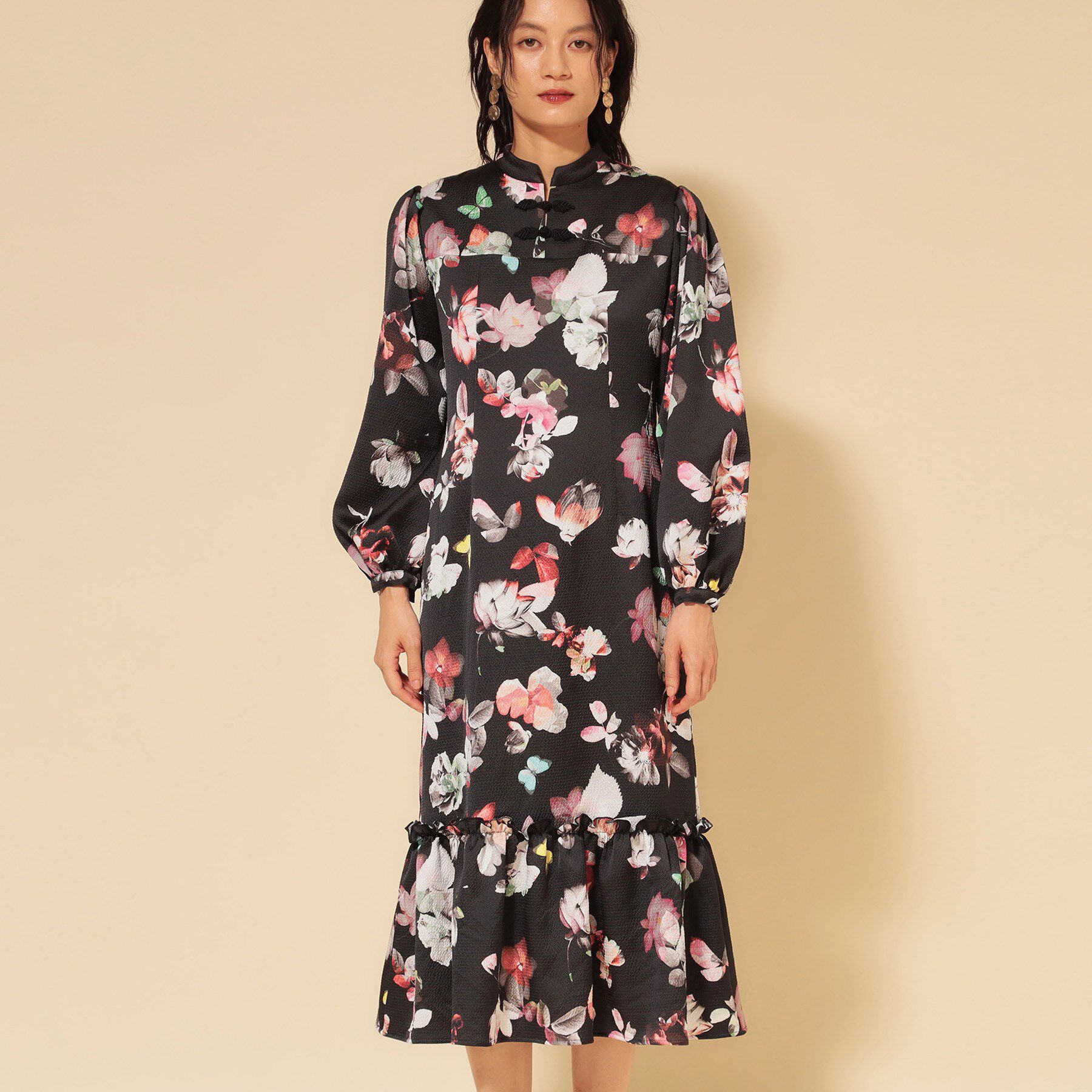 SunaUna「【COLLECTION LINE】チャイナ花柄ワンピース」|ワンピース|