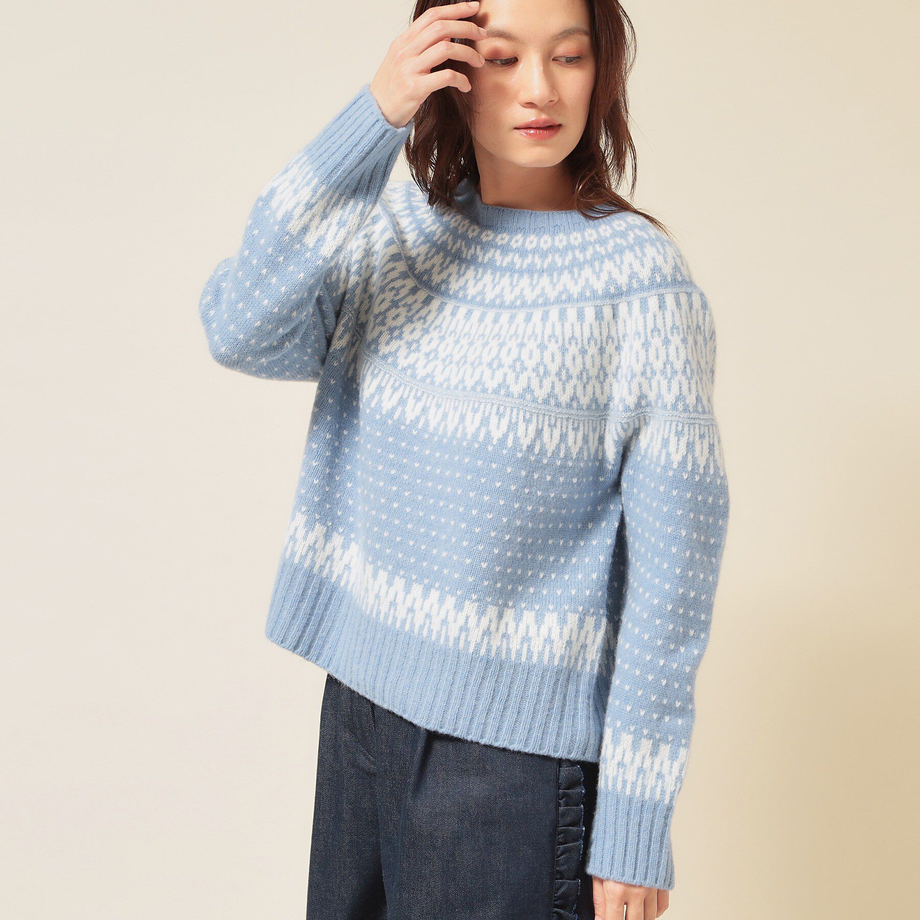 SunaUna「【ラメ混】ノルディック風ジャカード柄ニット」|ニット・セーター|