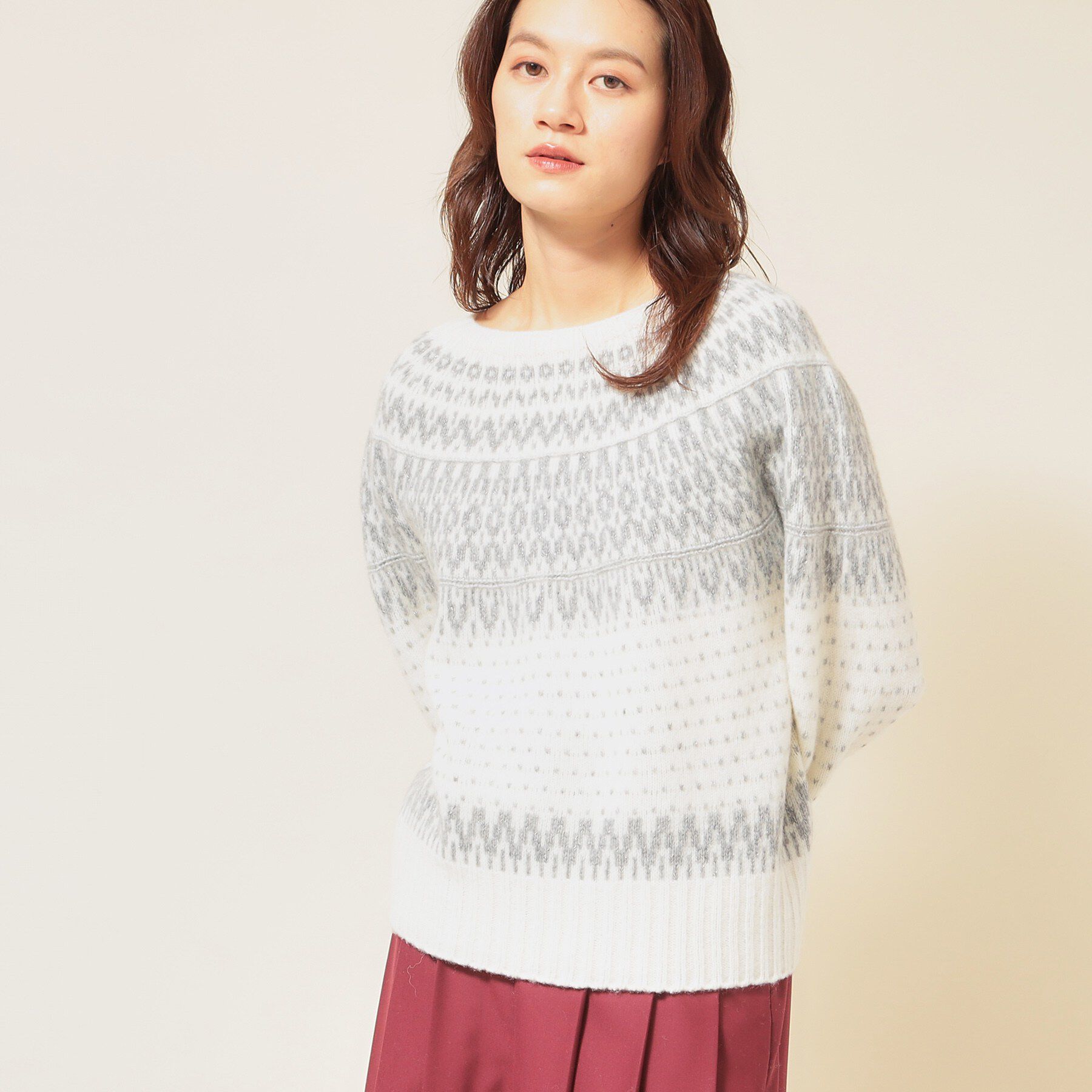 SunaUna「【ラメ混】ノルディック風ジャカード柄ニット」|ニット・セーター|