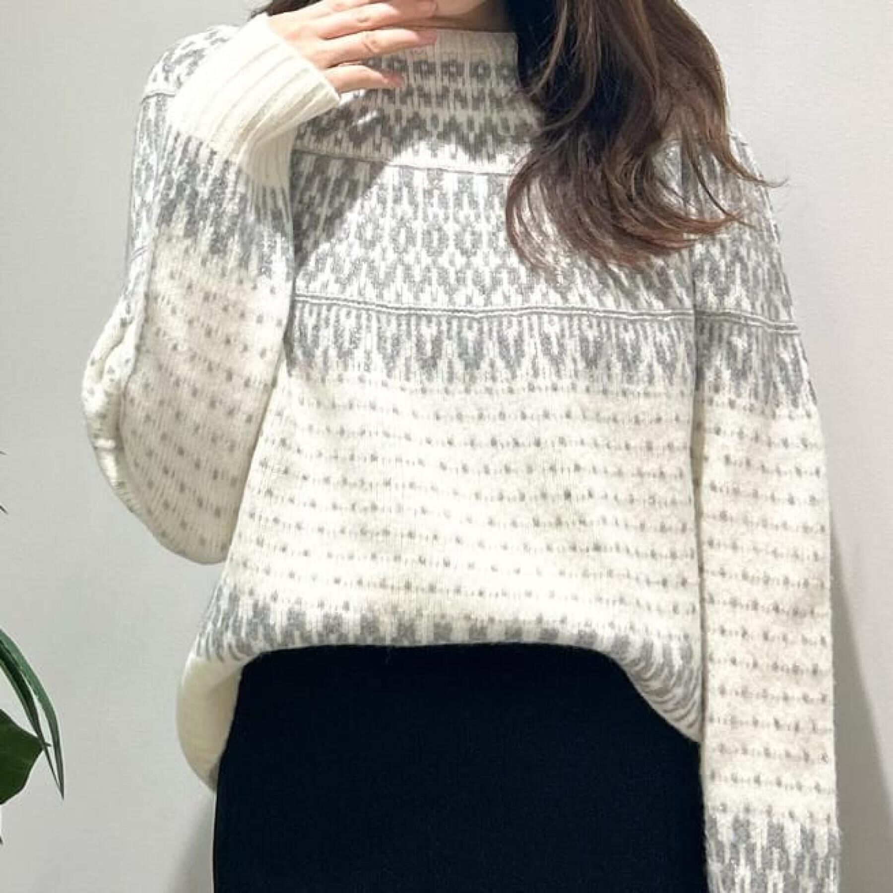 SunaUna「【ラメ混】ノルディック風ジャカード柄ニット」|ニット・セーター|