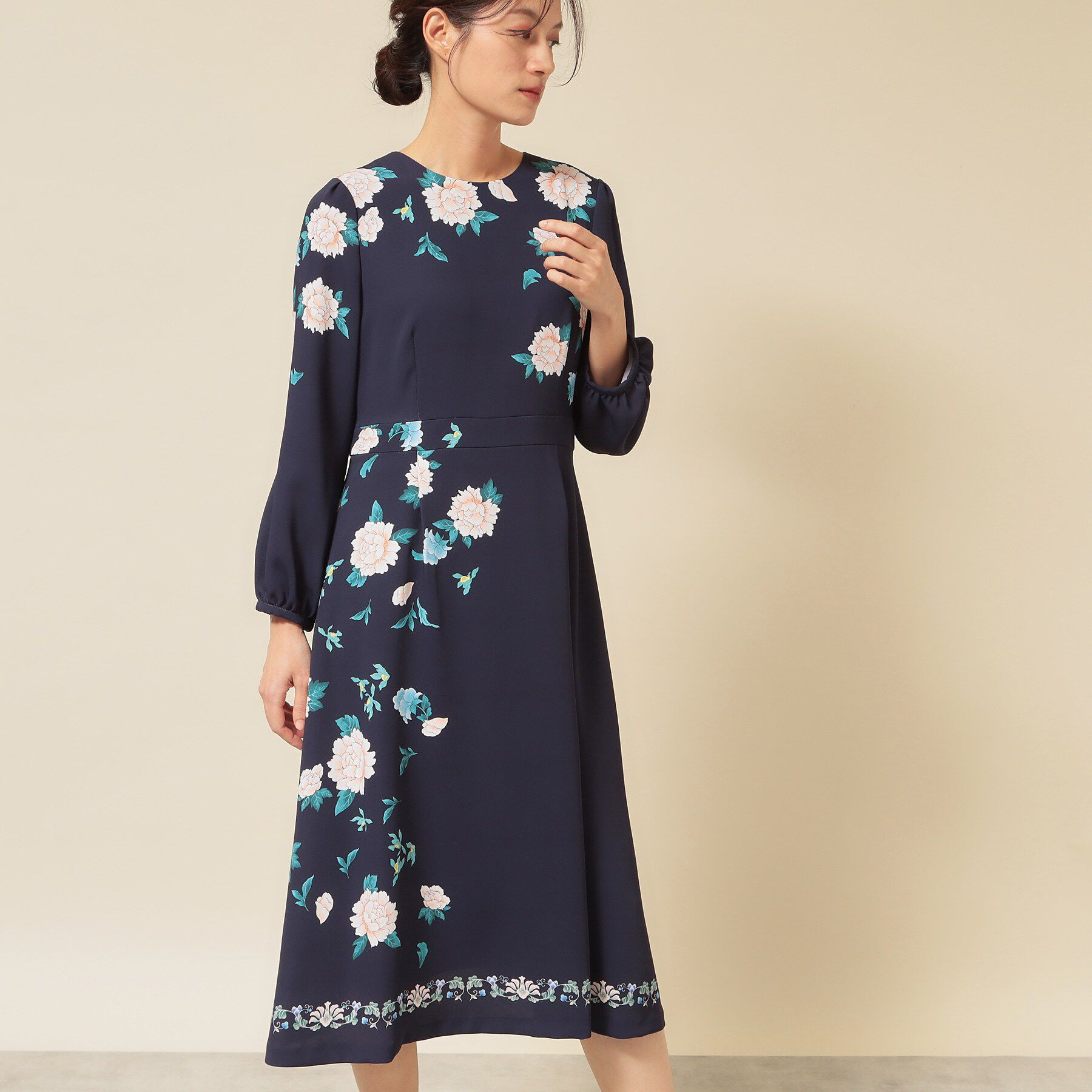 SunaUna「【co creation and yours／SS～L】オリエンタルプリントワンピース」|ワンピース|ネイビー(194)