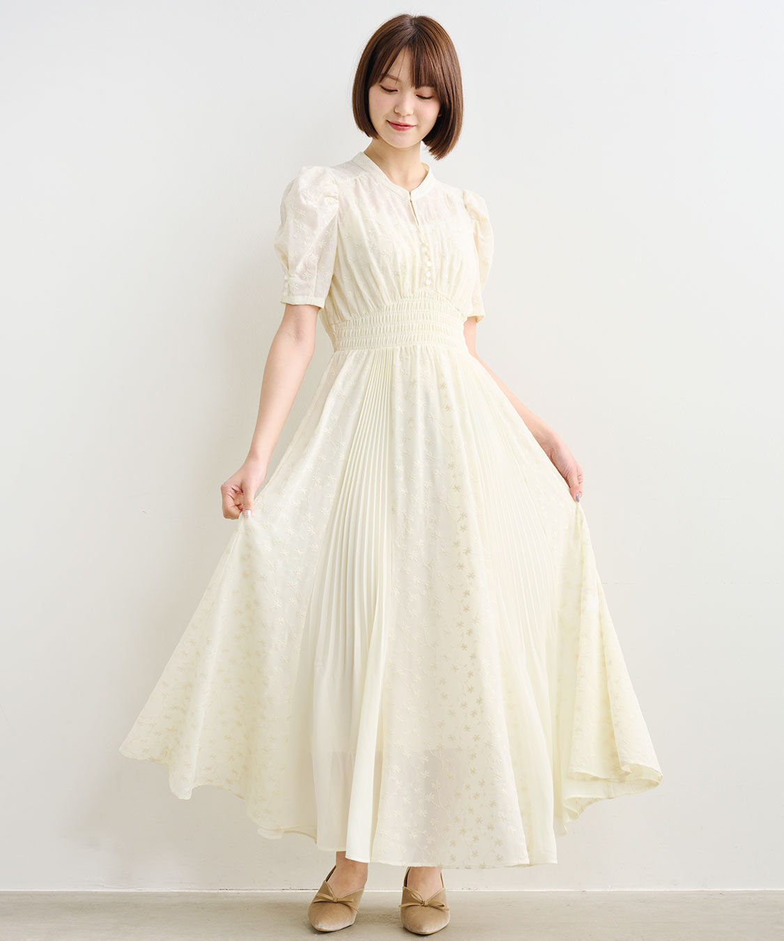 COCO DEAL「フラワー刺繍プリーツ切り替えワンピース」|ワンピース|