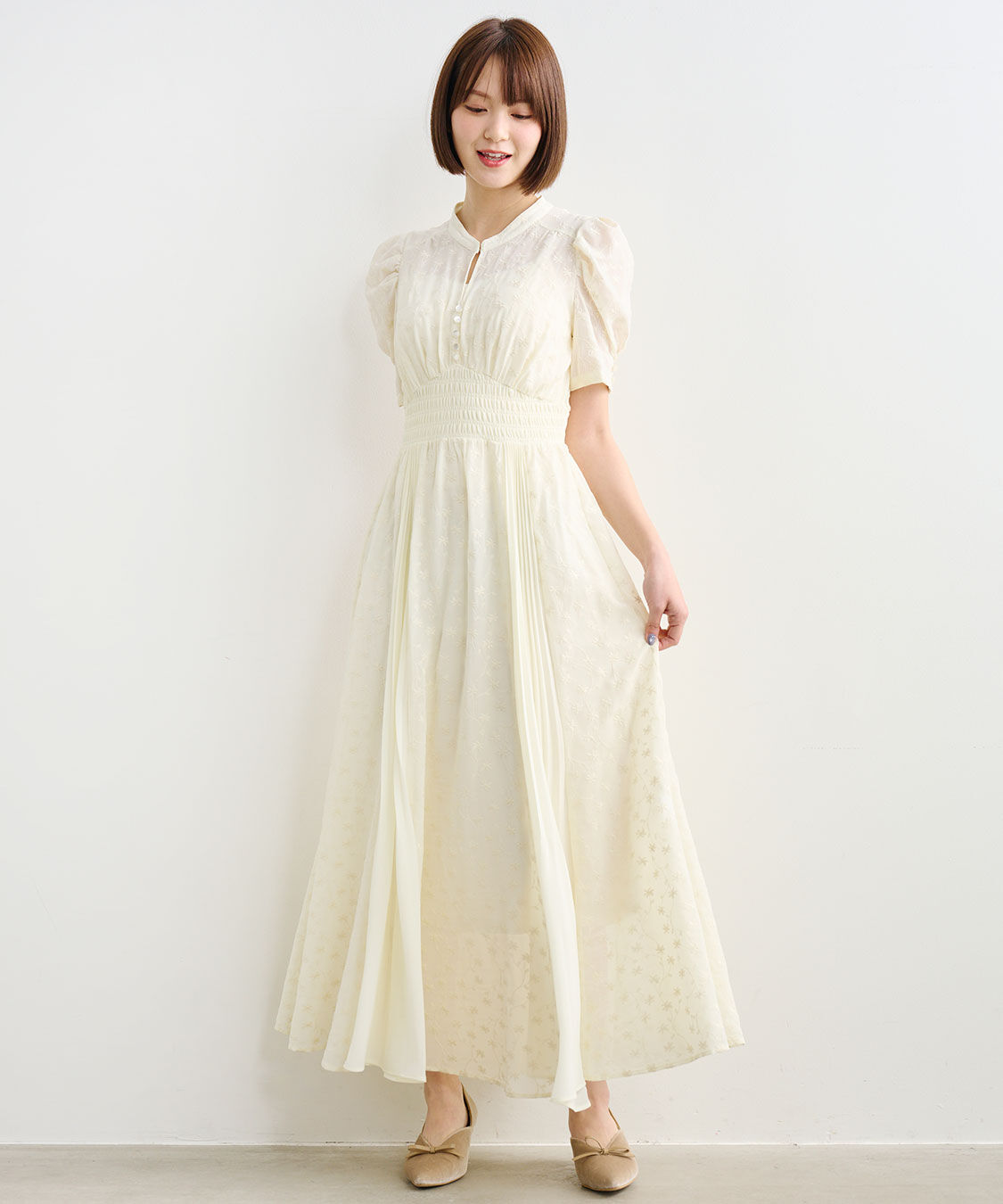 COCO DEAL「フラワー刺繍プリーツ切り替えワンピース」|ワンピース|