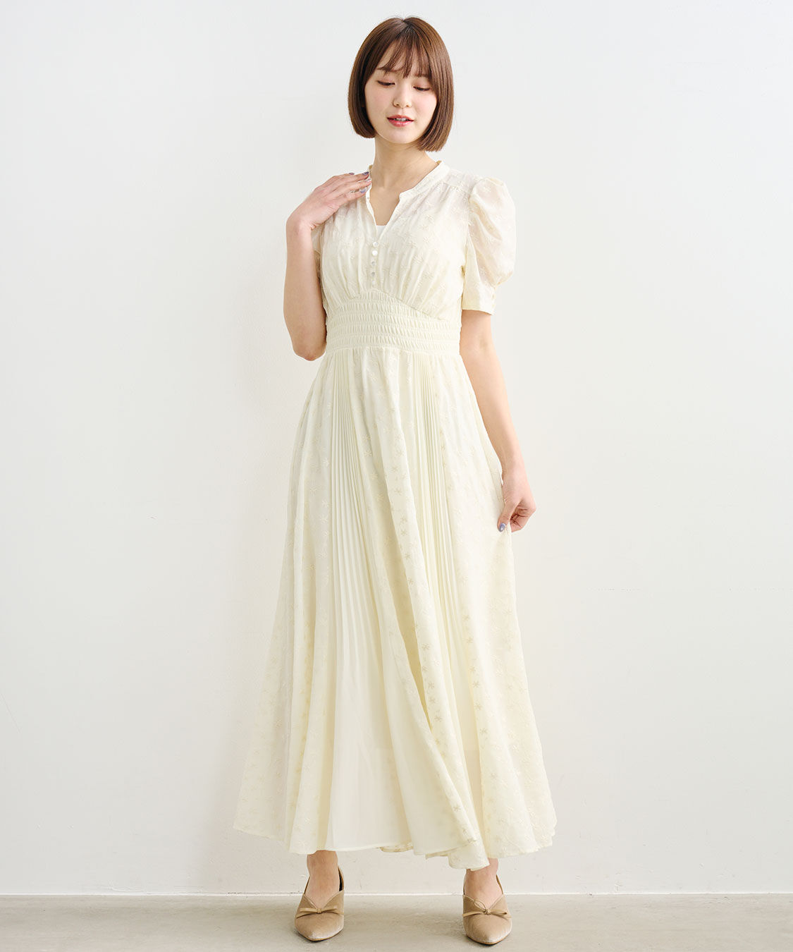 COCO DEAL「フラワー刺繍プリーツ切り替えワンピース」|ワンピース|