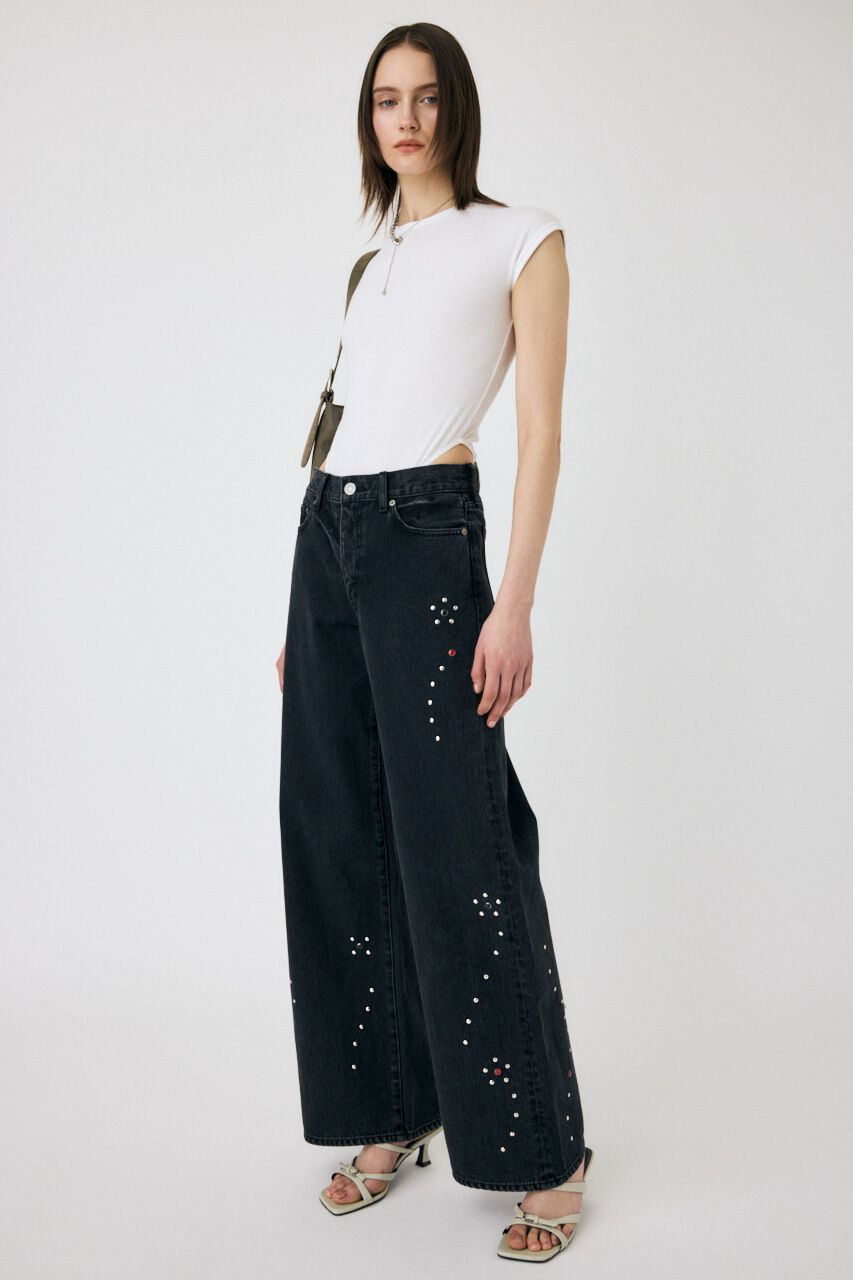 MOUSSY「FLORAL STUDDED バギー」|デニム|