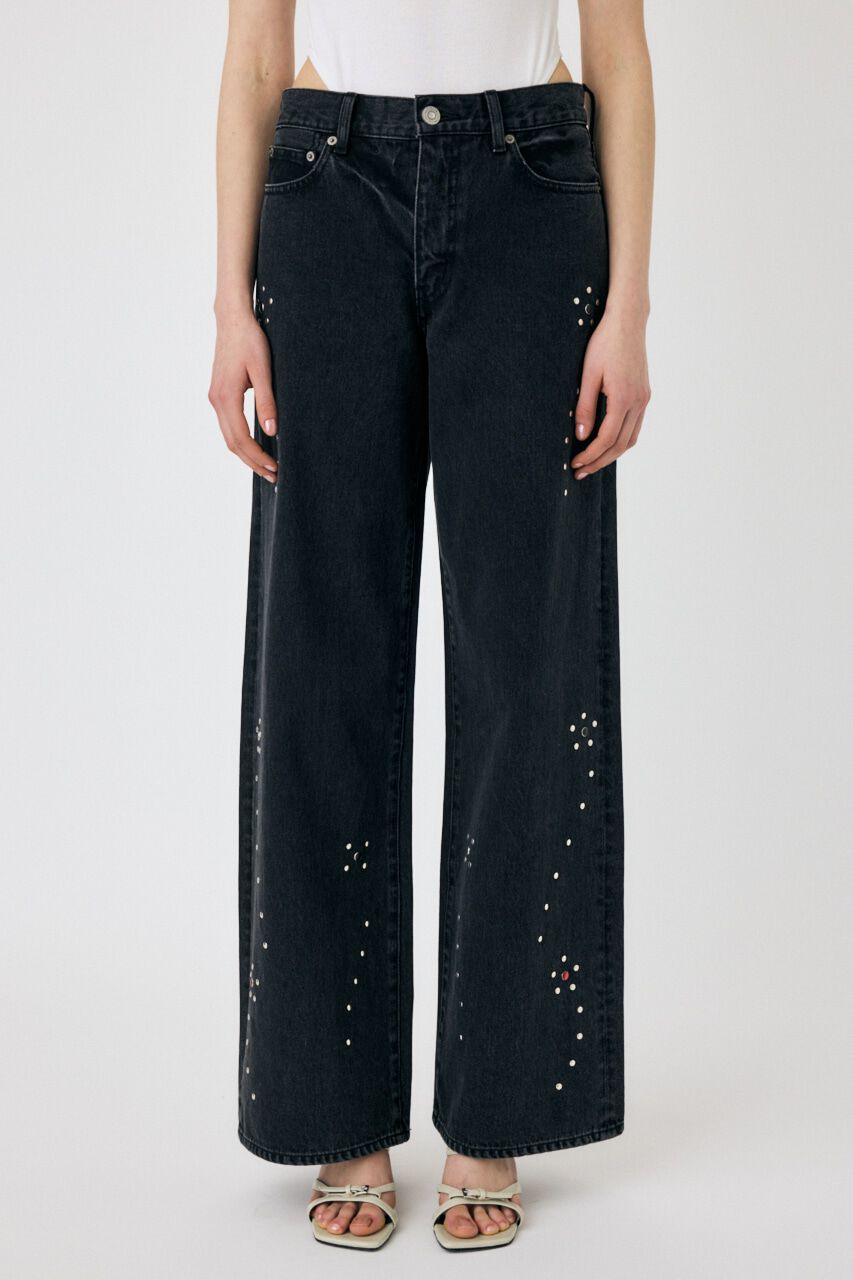MOUSSY「FLORAL STUDDED バギー」|デニム|