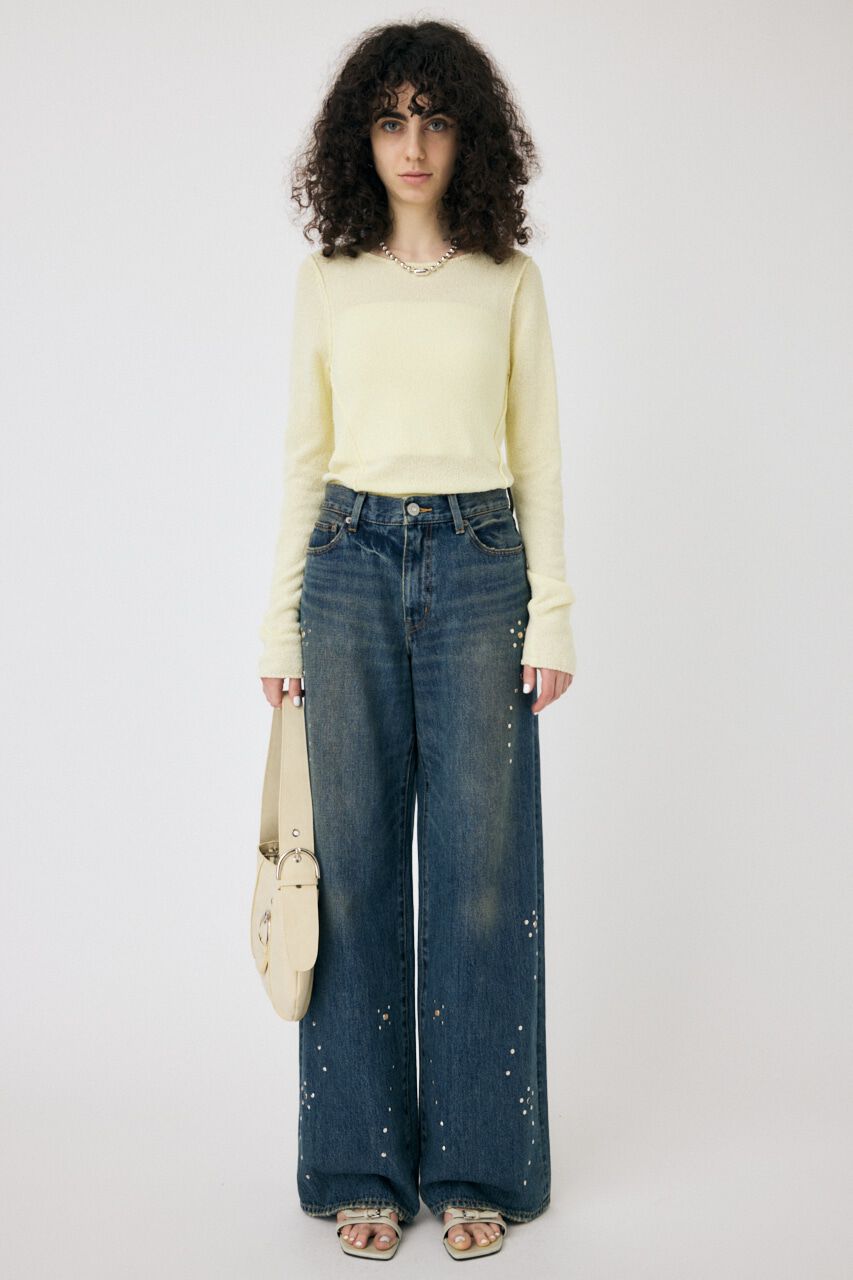 MOUSSY「FLORAL STUDDED バギー」|デニム|