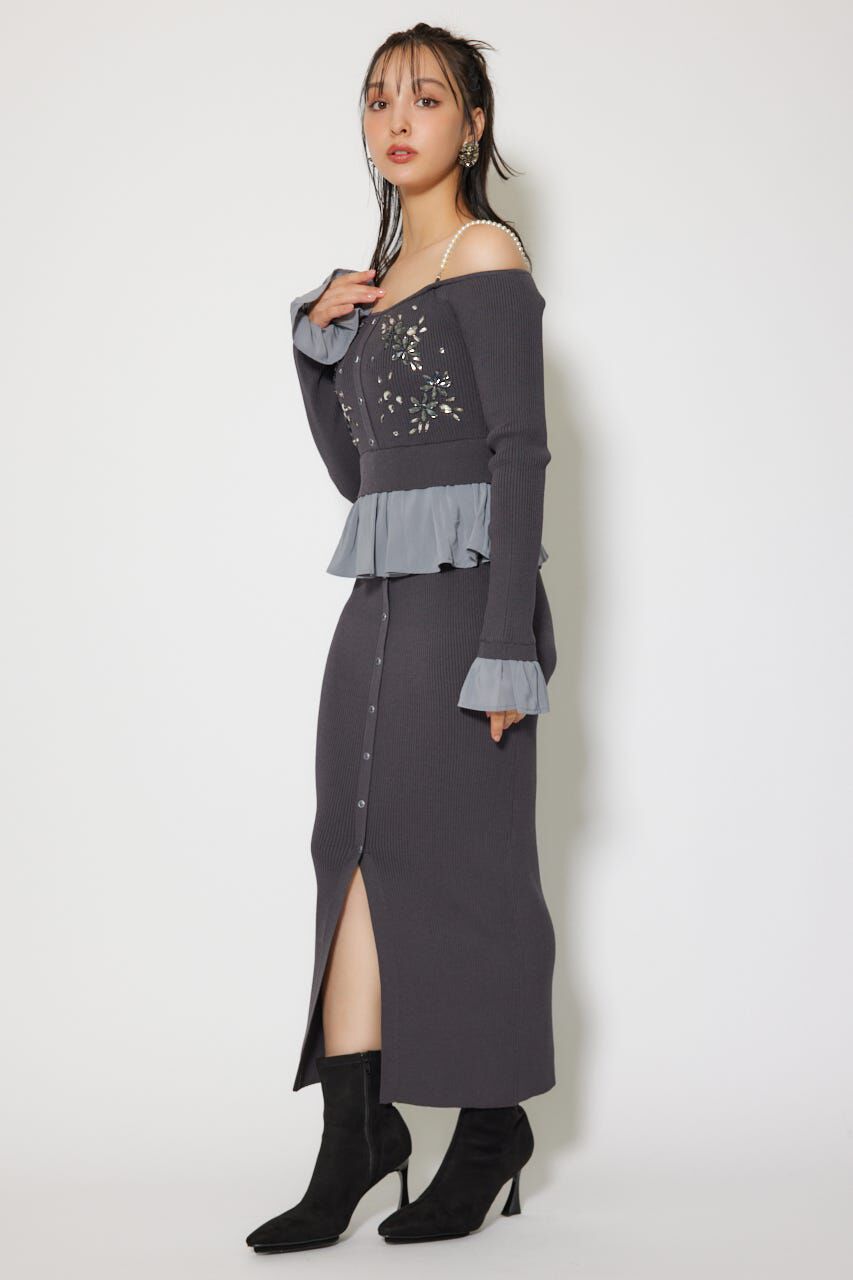 rienda「2WAYビジューフラワーオフショルタイトニットワンピース」|ワンピース|