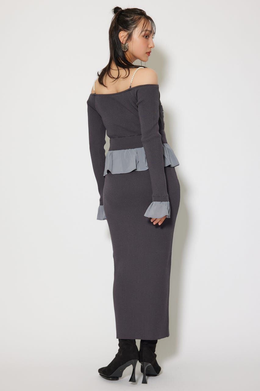 rienda「2WAYビジューフラワーオフショルタイトニットワンピース」|ワンピース|