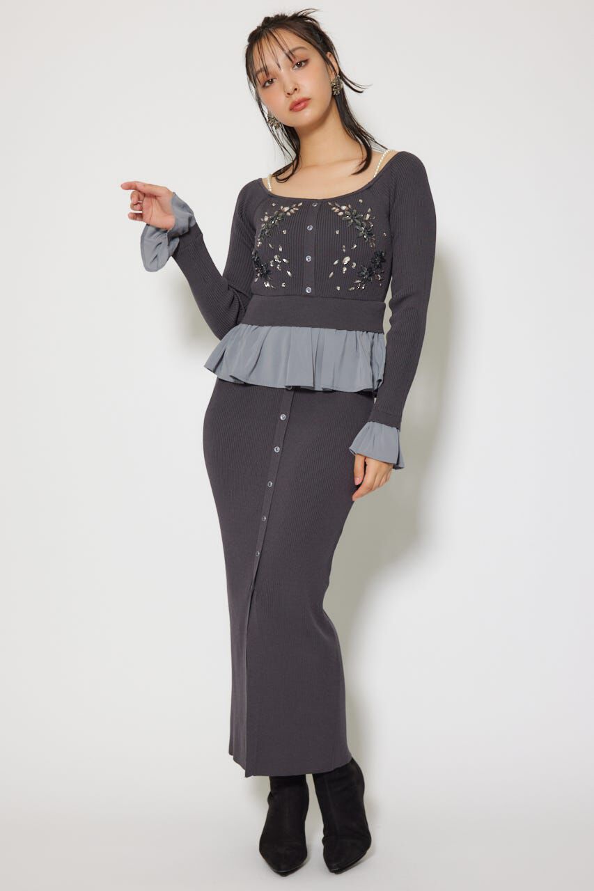 rienda「2WAYビジューフラワーオフショルタイトニットワンピース」|ワンピース|