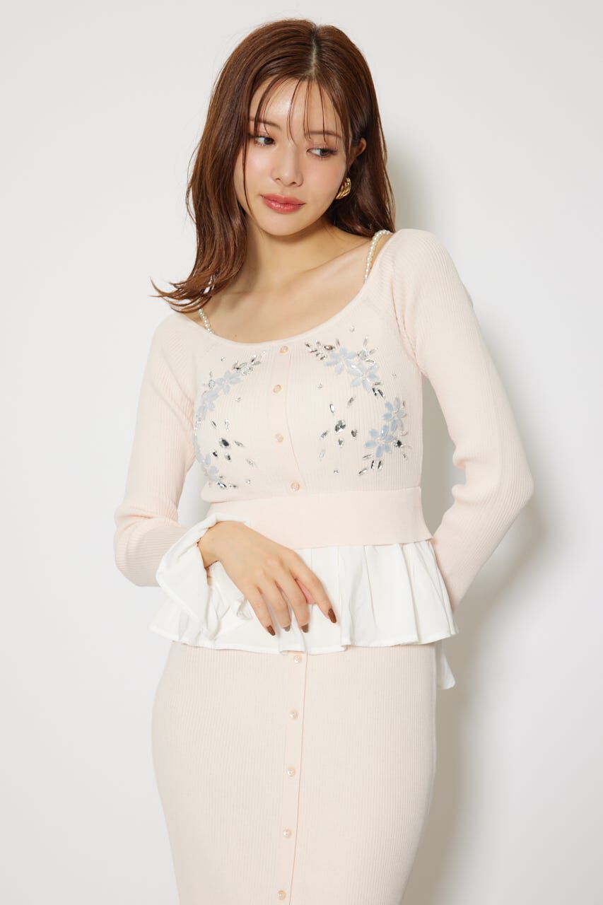 rienda「2WAYビジューフラワーオフショルタイトニットワンピース」|ワンピース|