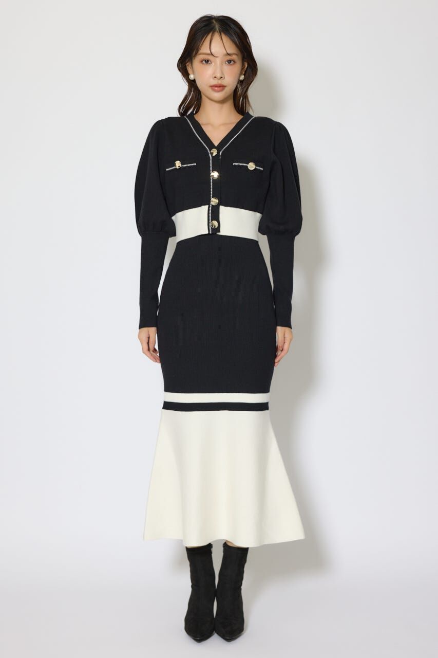 rienda「バイカラーカーデセットニットワンピース」|ワンピース|
