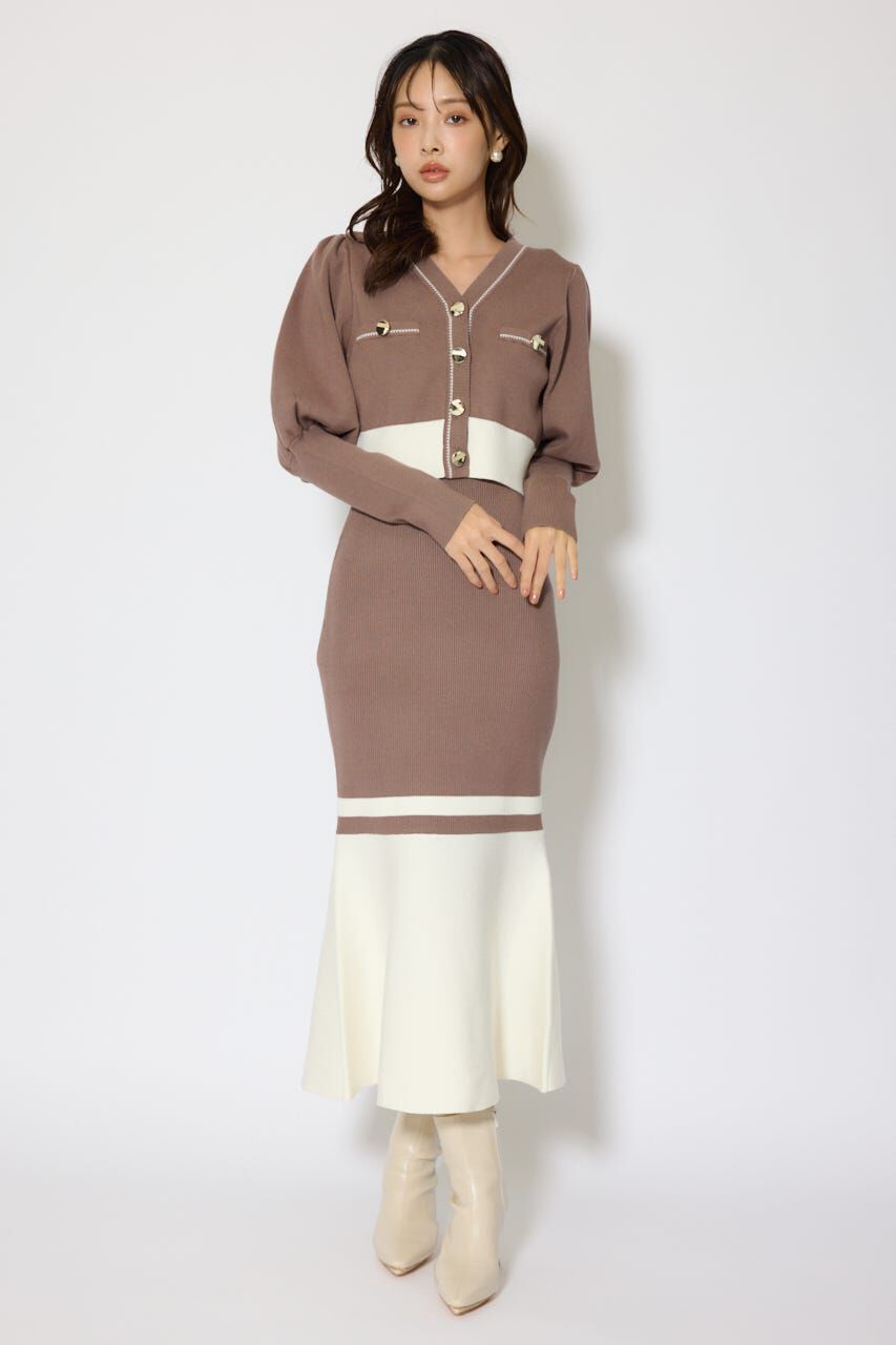 rienda「バイカラーカーデセットニットワンピース」|ワンピース|
