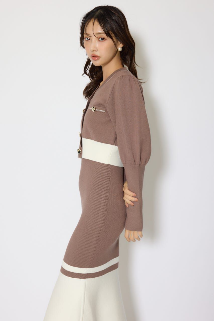 rienda「バイカラーカーデセットニットワンピース」|ワンピース|