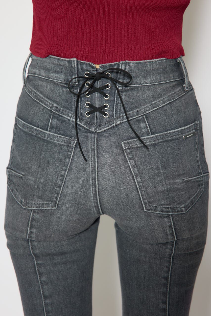 rienda「レースアップハイウエストデニムパンツ」|デニム|