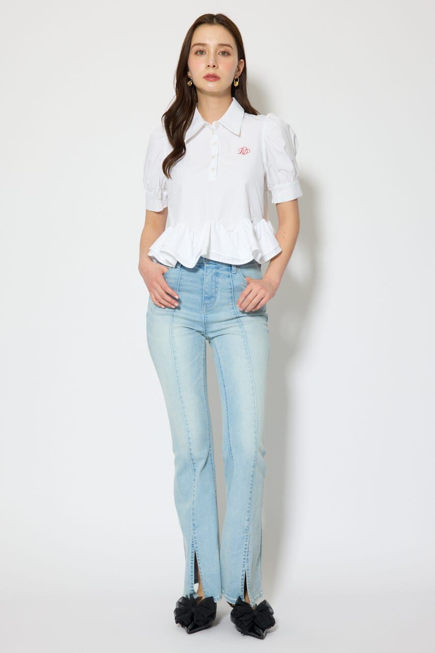 rienda「レースアップハイウエストデニムパンツ」|デニム|